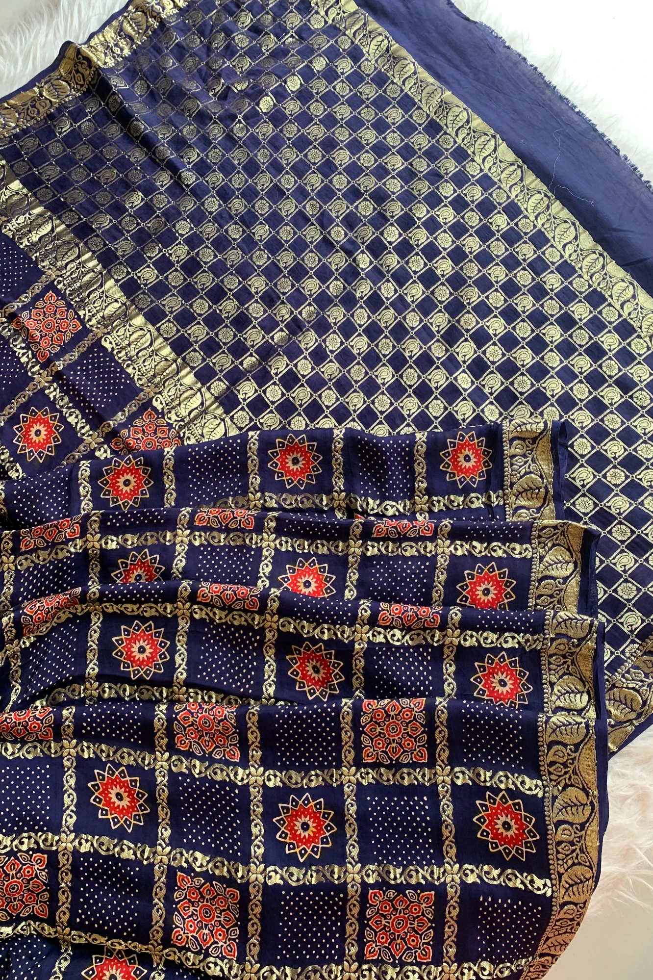 Blue Modal Silk Ajrak Saree 5236 08