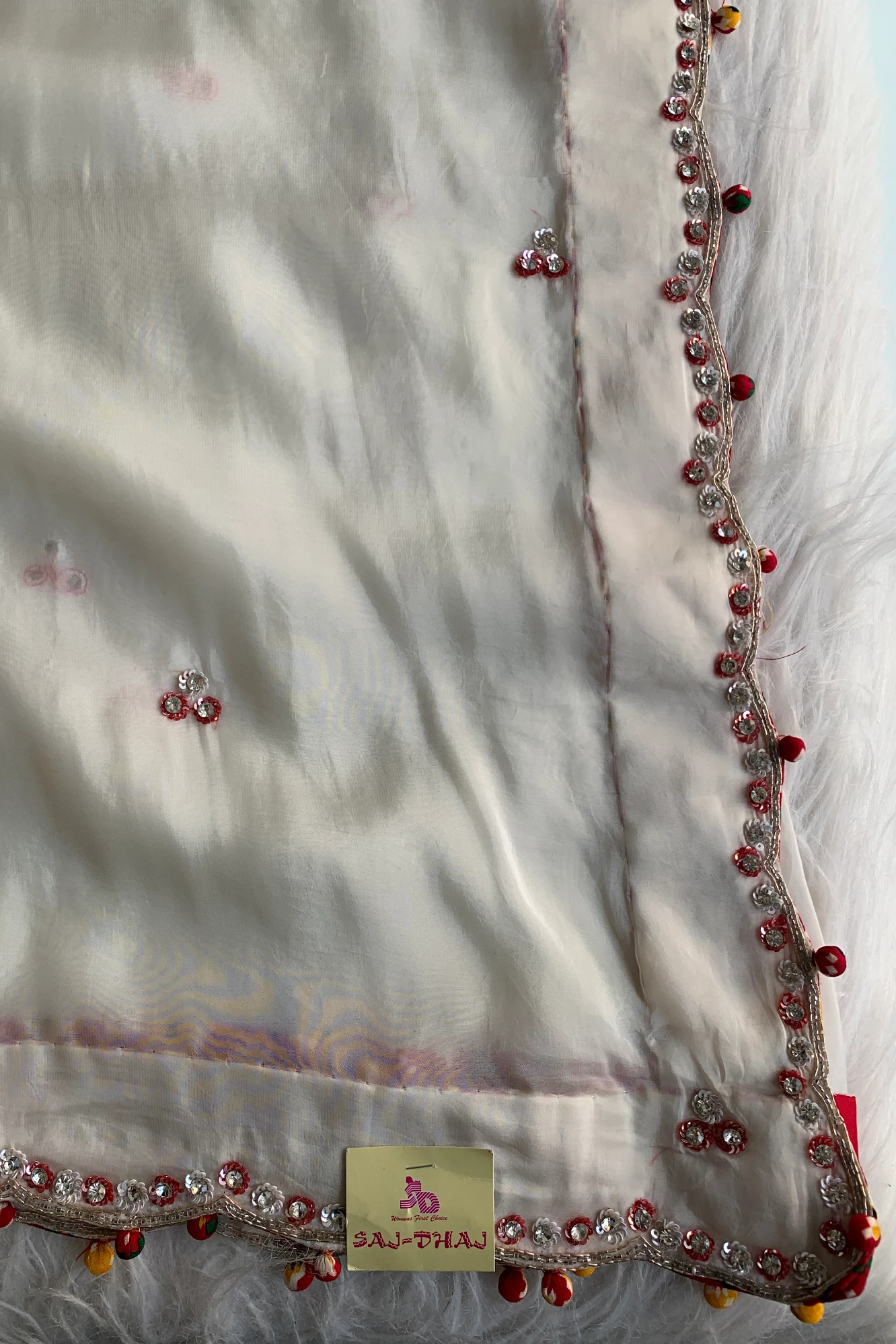White Pleated Habutai Silk Saree 5001 01