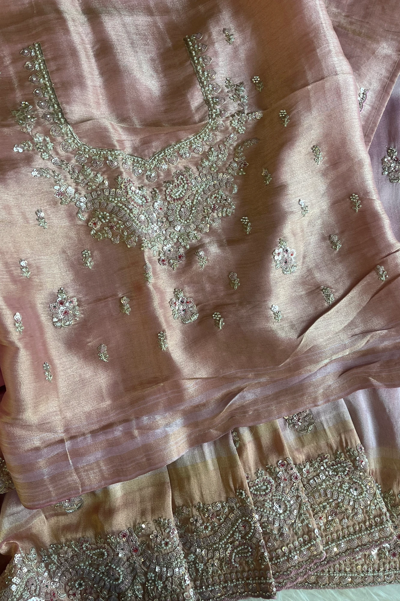 Pink Kanchipuram Silk Saree with Mixed Embroidery