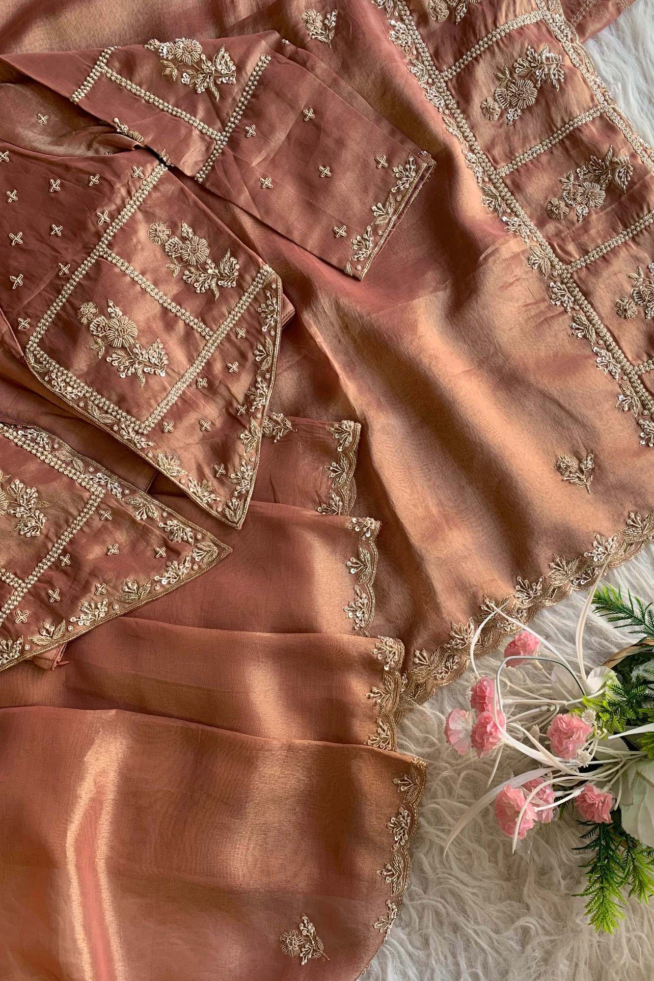 Brick Embellished Tissue Saree 5764 17