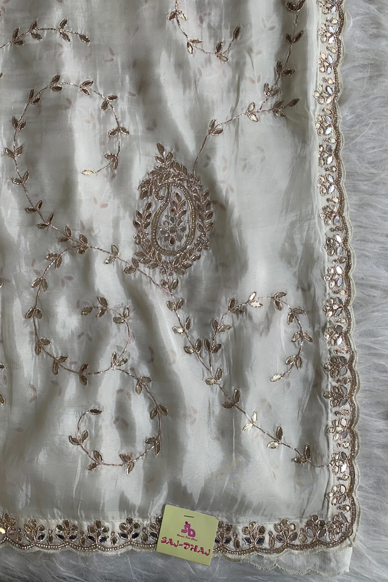 White Habutai Silk Saree 5143 13