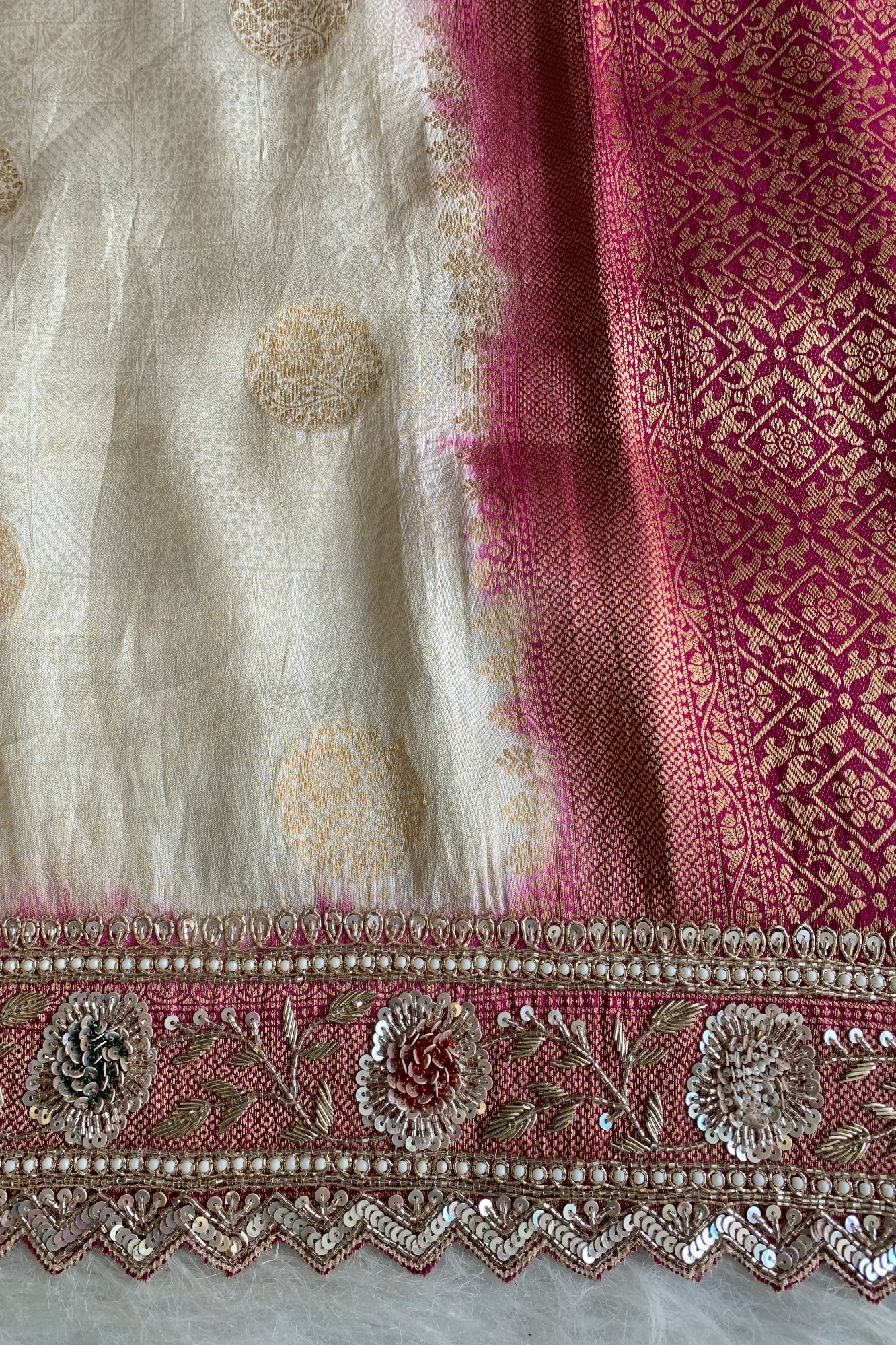 Ivory & Pink Banarasi Saree 5659 05
