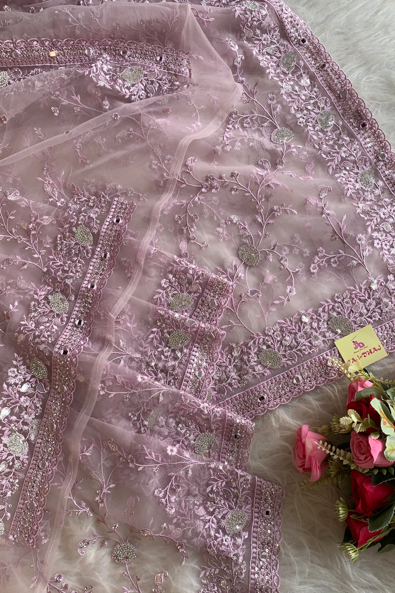 Light Pink Net Saree 5292 15