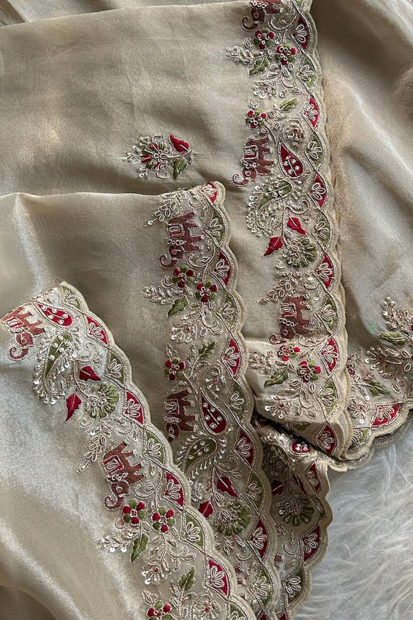 Beige Royal Motif Tissue Organza Saree 5657 07