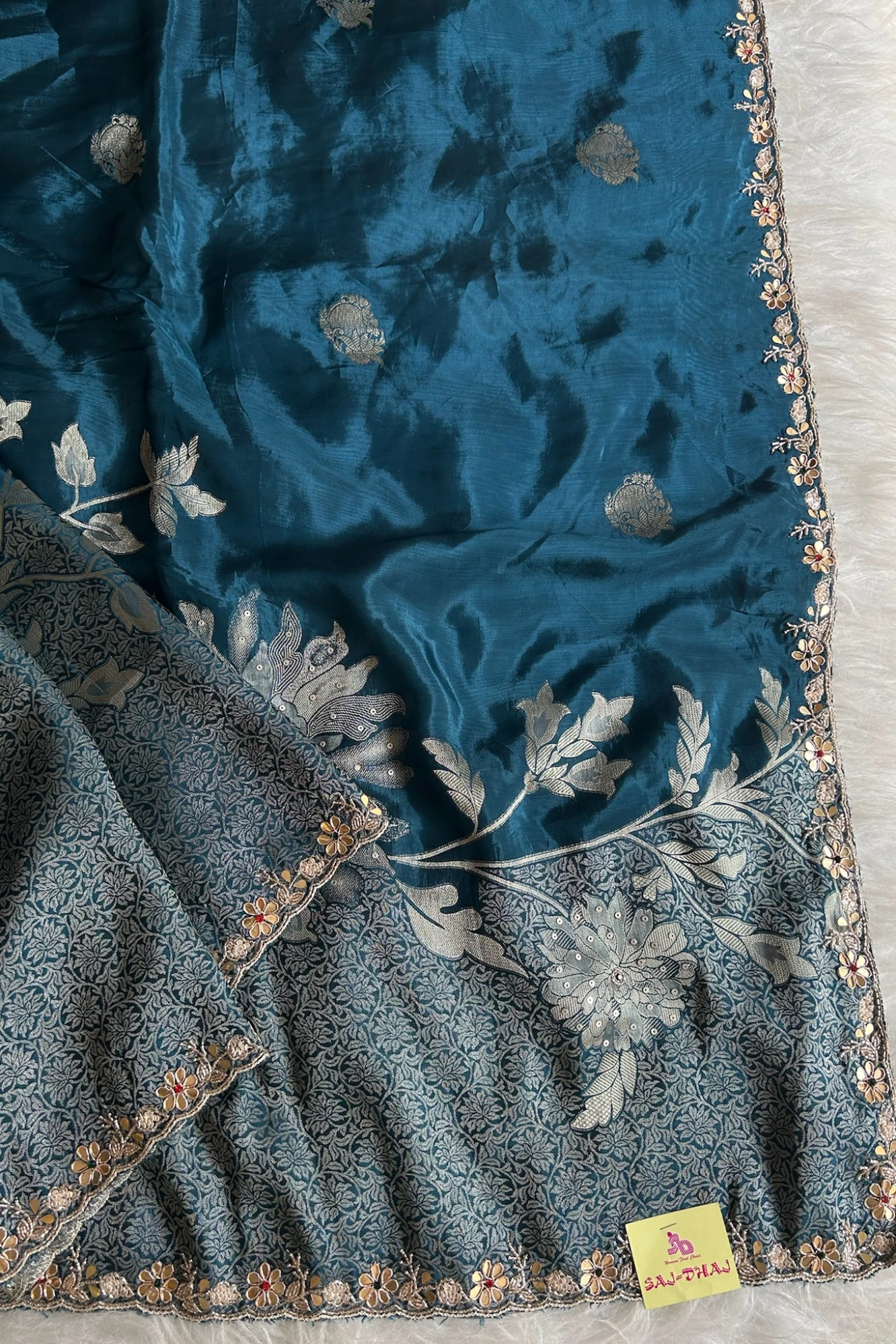 Peacock Blue Habutai Silk Saree