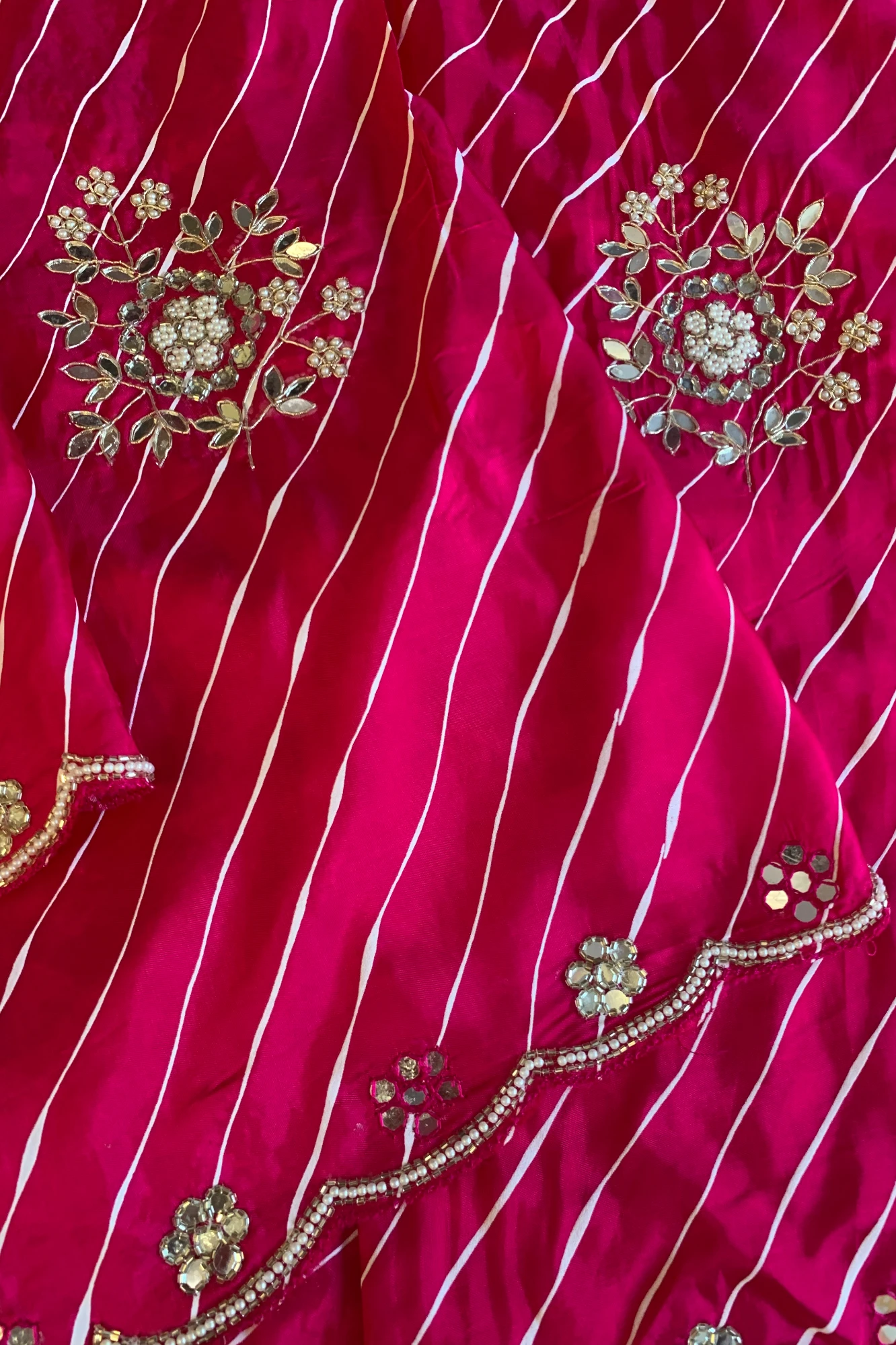 Rani Pink Leheriya Russian Silk Saree with Gota Patti 5846 05