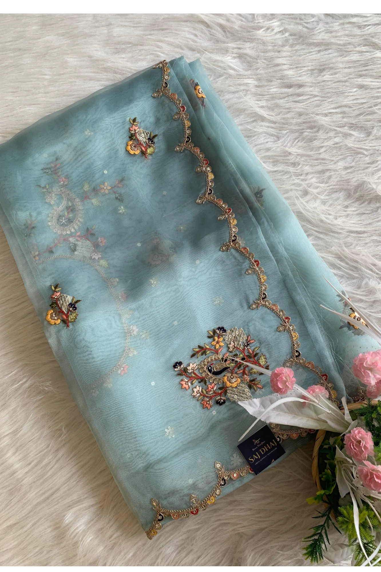 Pastel Sea Blue Tissue Organza Saree 5822 02