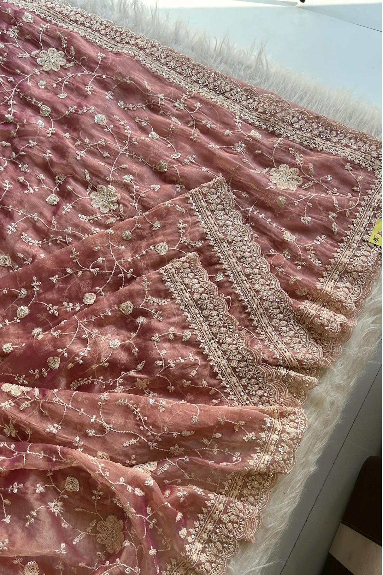 Peach Jaal Saree with Heavy Sequin & Cutdana Border 5527 07