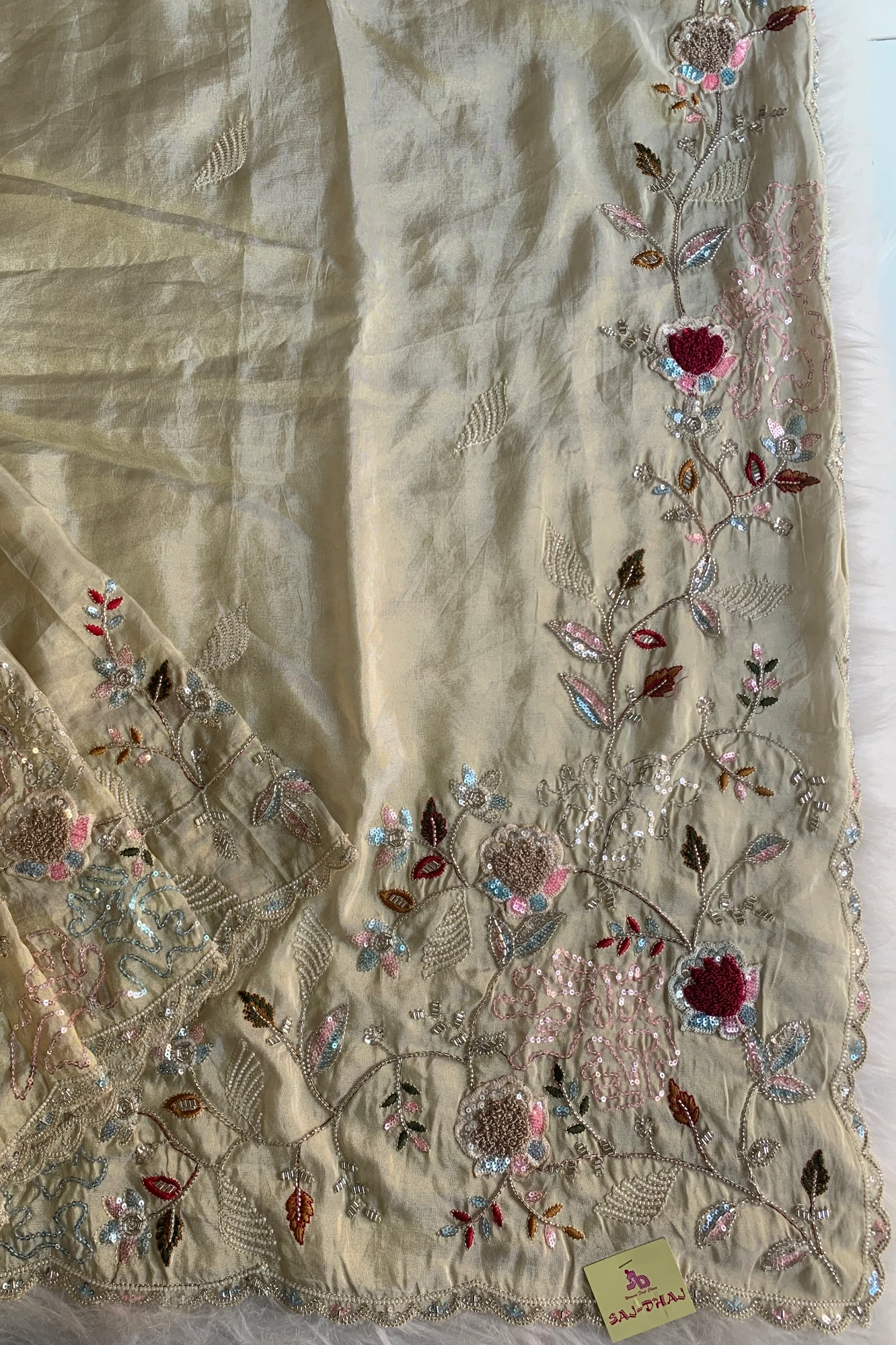 Beige Tissue Silk Saree