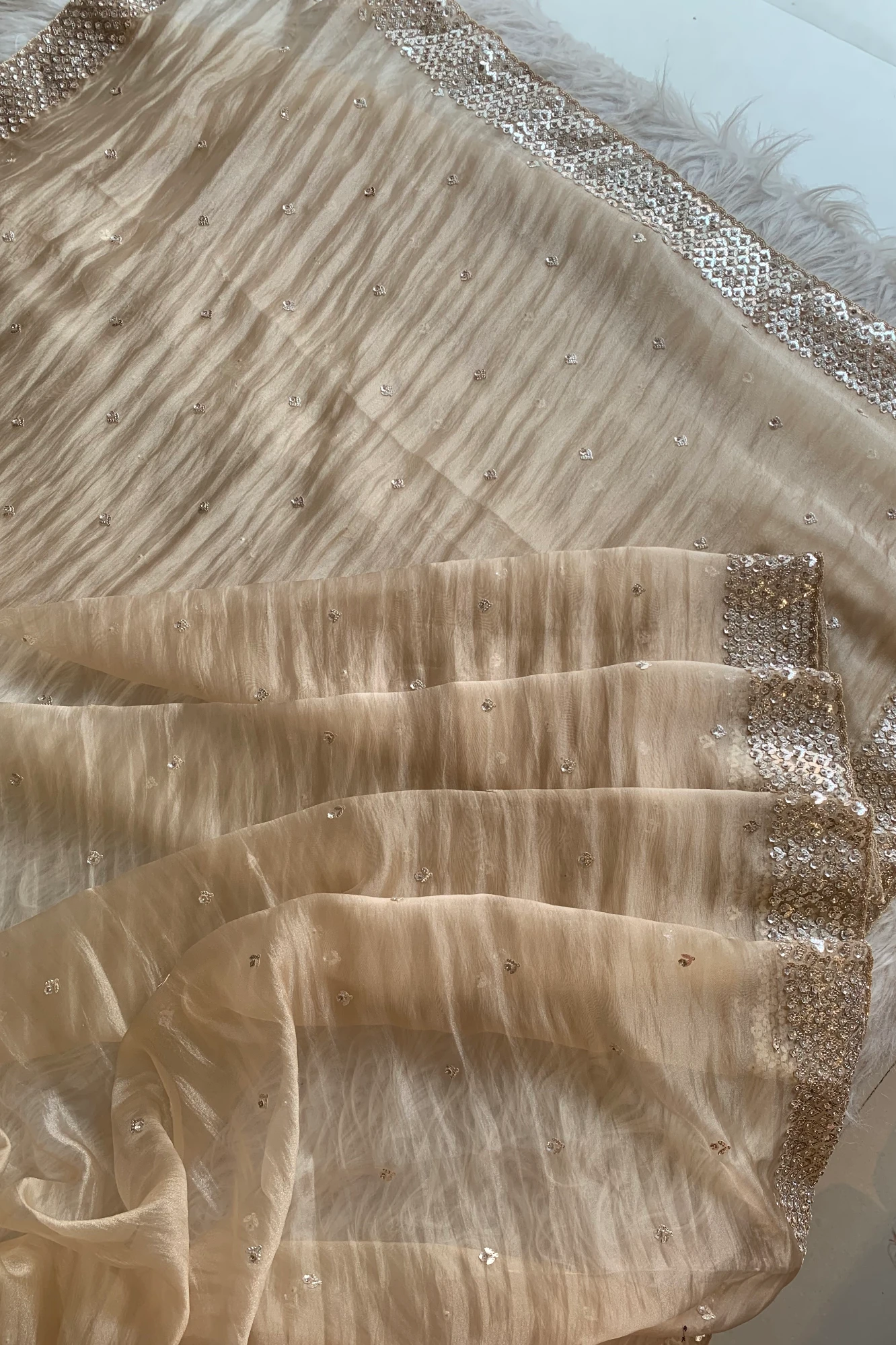 Champagne Gold Embellished Butter Organza Saree 5847 01