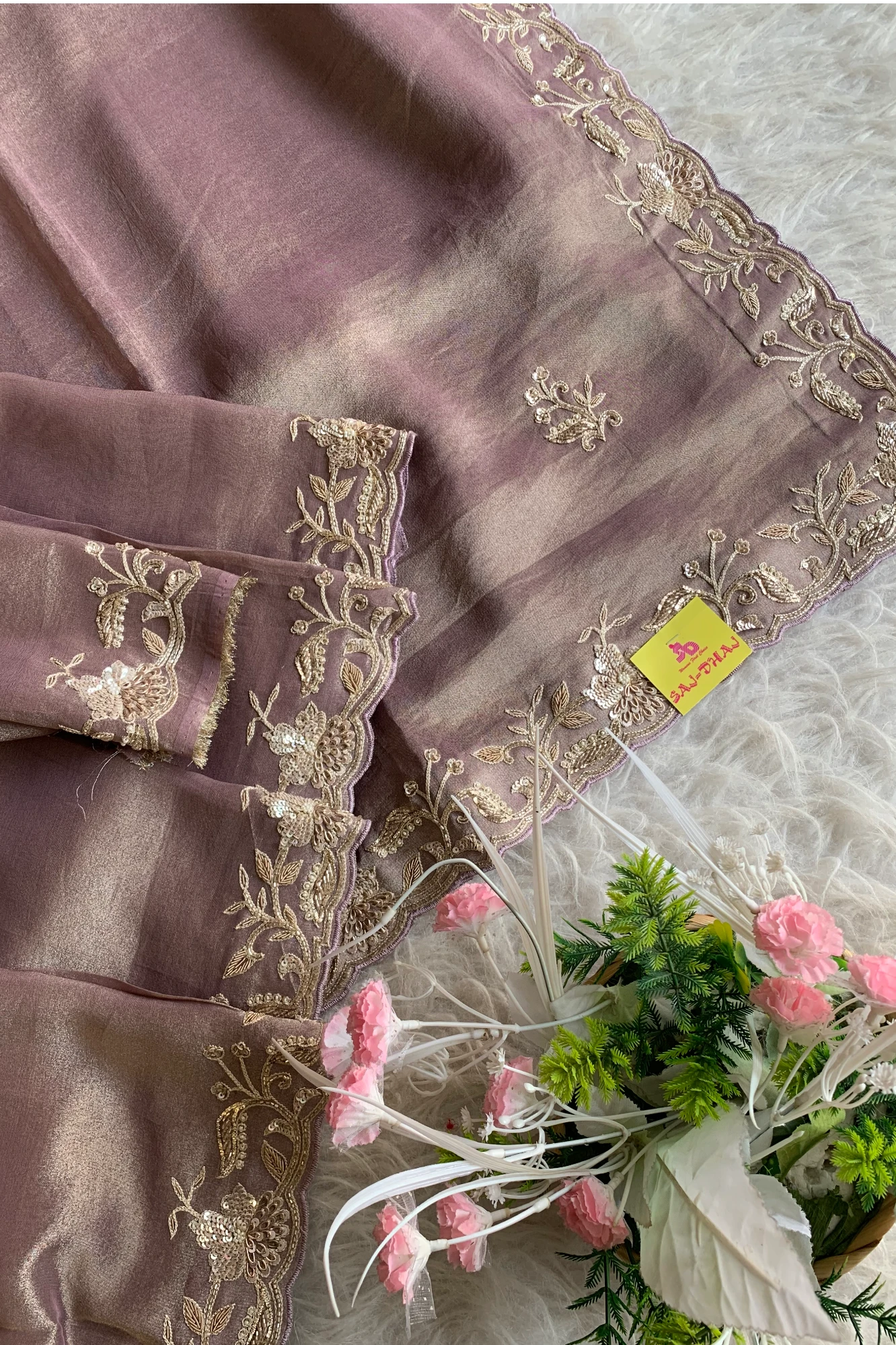 Light Lilac Embellished Tissue Saree 5640 08
