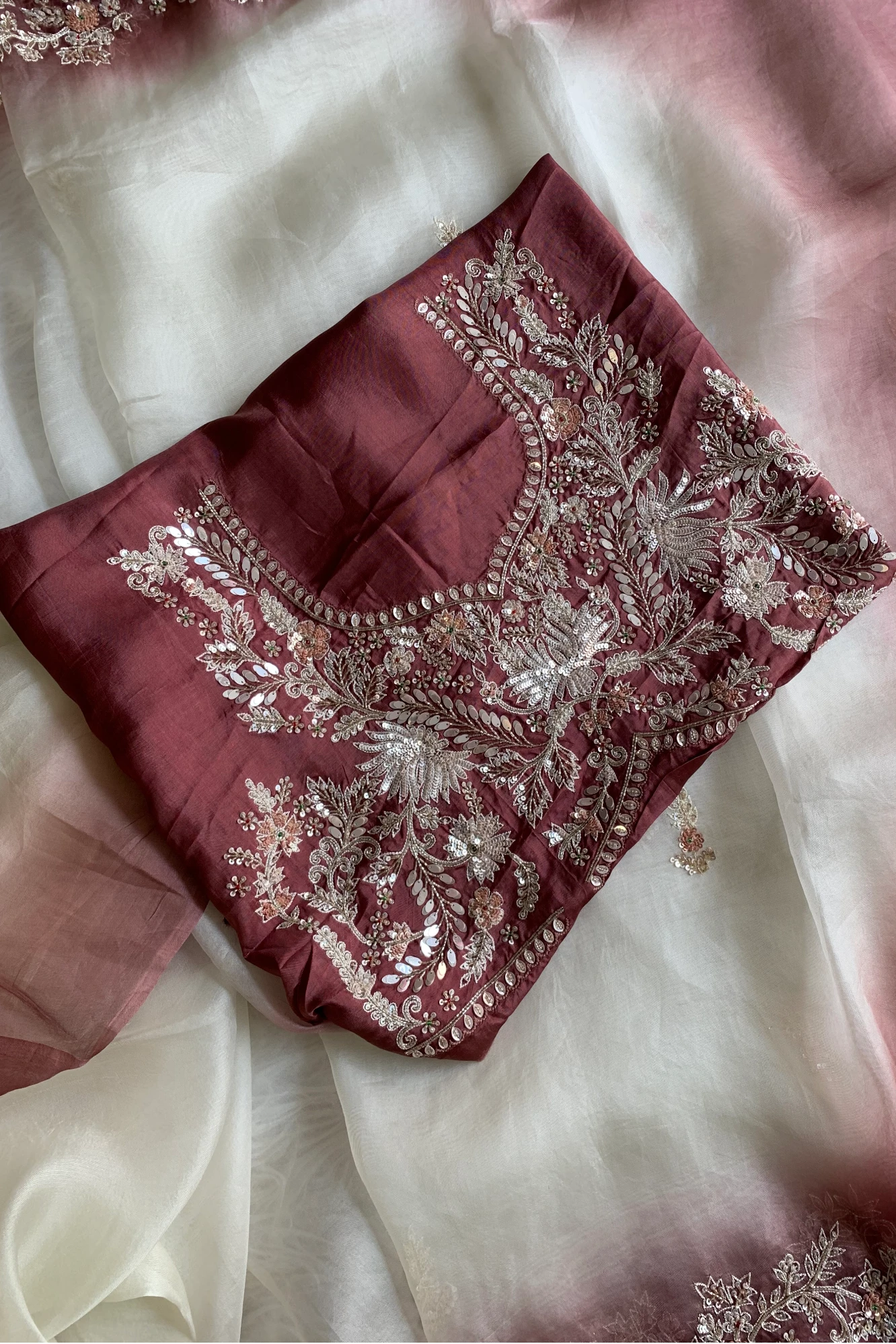 White & Brown Tissue Saree 5659 07