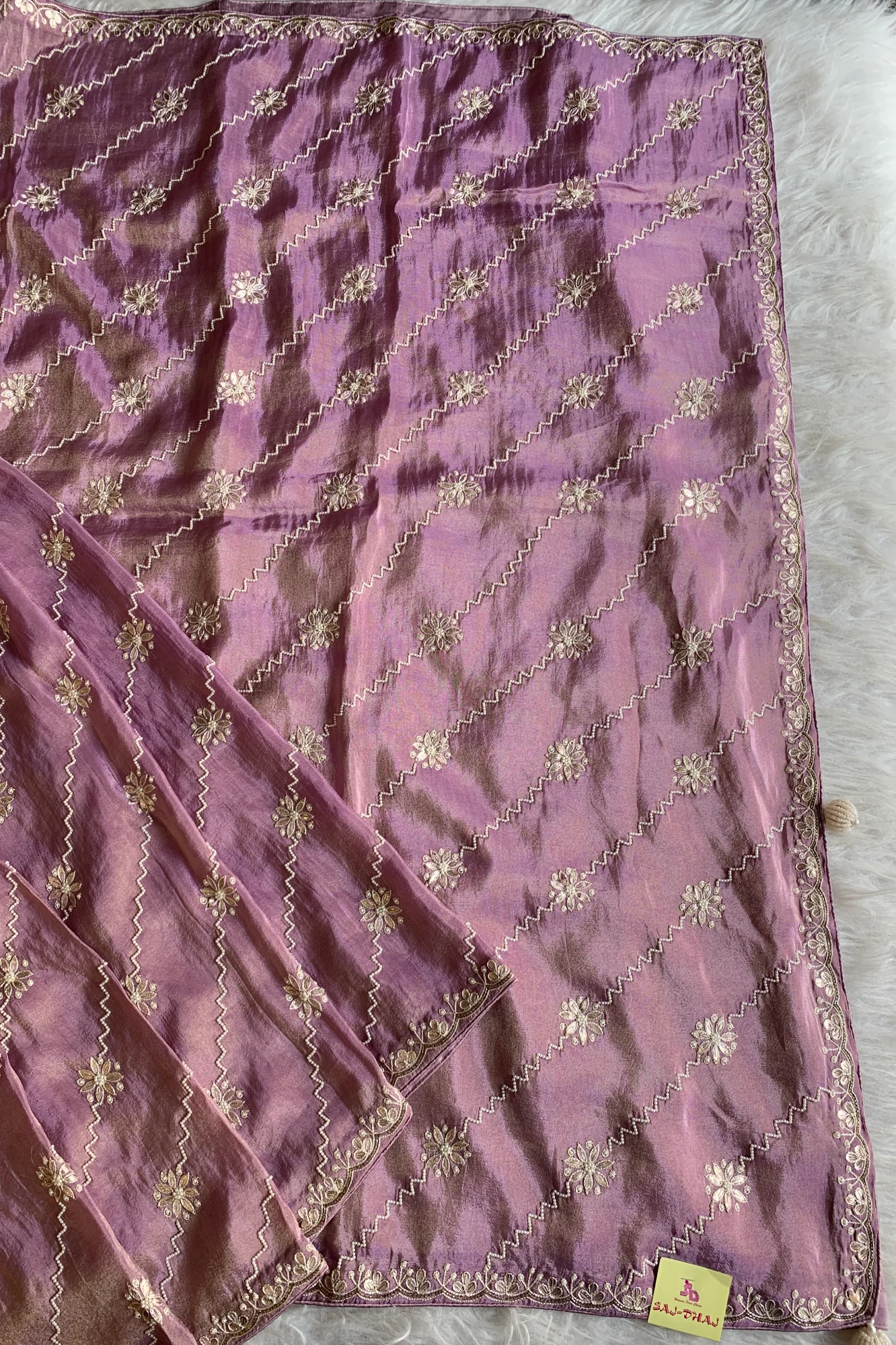 Lilac Gota Embellished Tissue Saree 5659 12