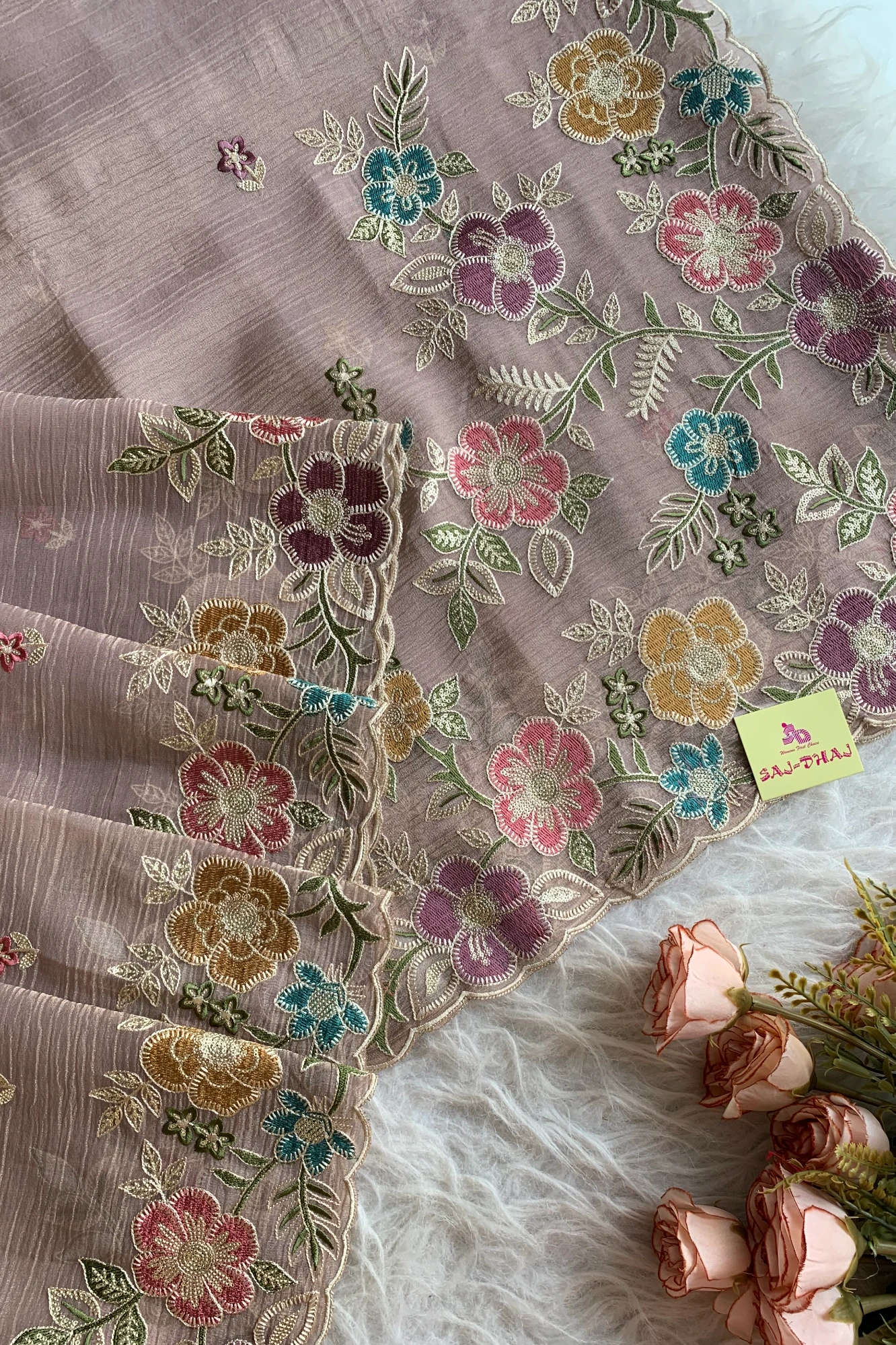 Dusty Purple Crush Tissue Organza Floral Saree 5773 04