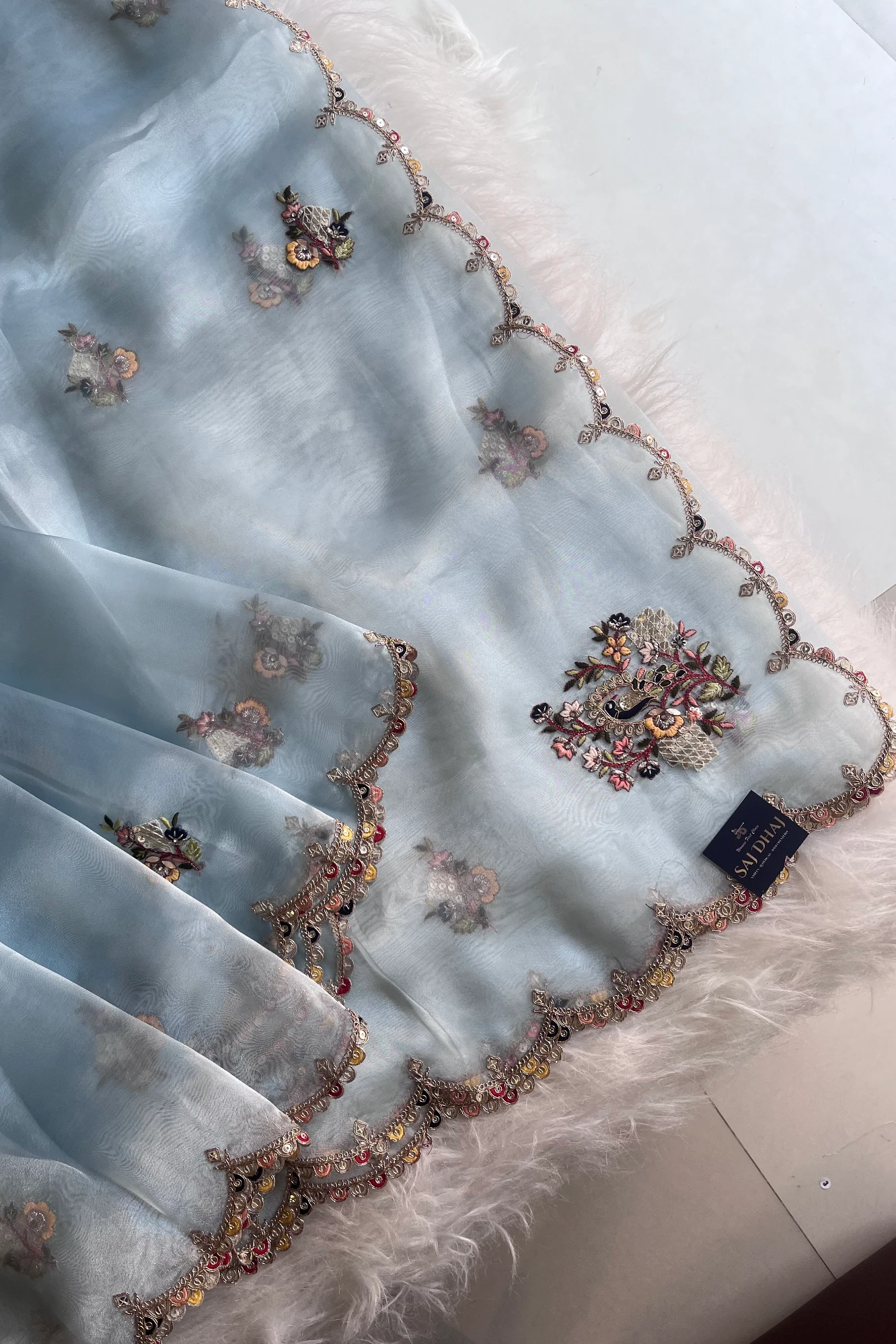 Pastel Sea Blue Reyana Organza Saree 5822 02