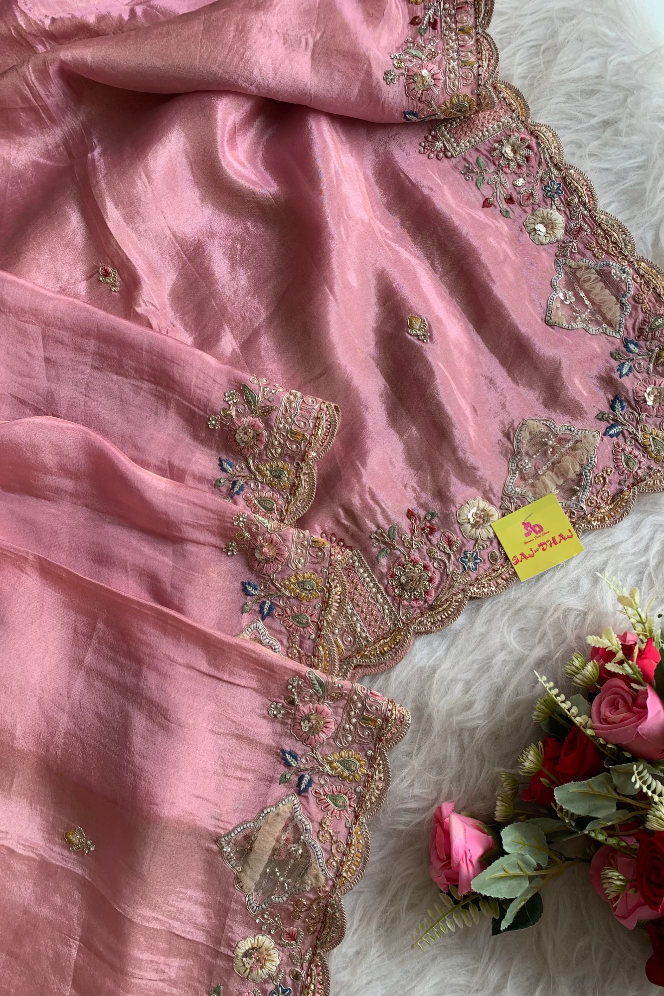 Pink Tissue sik Saree 5772 09