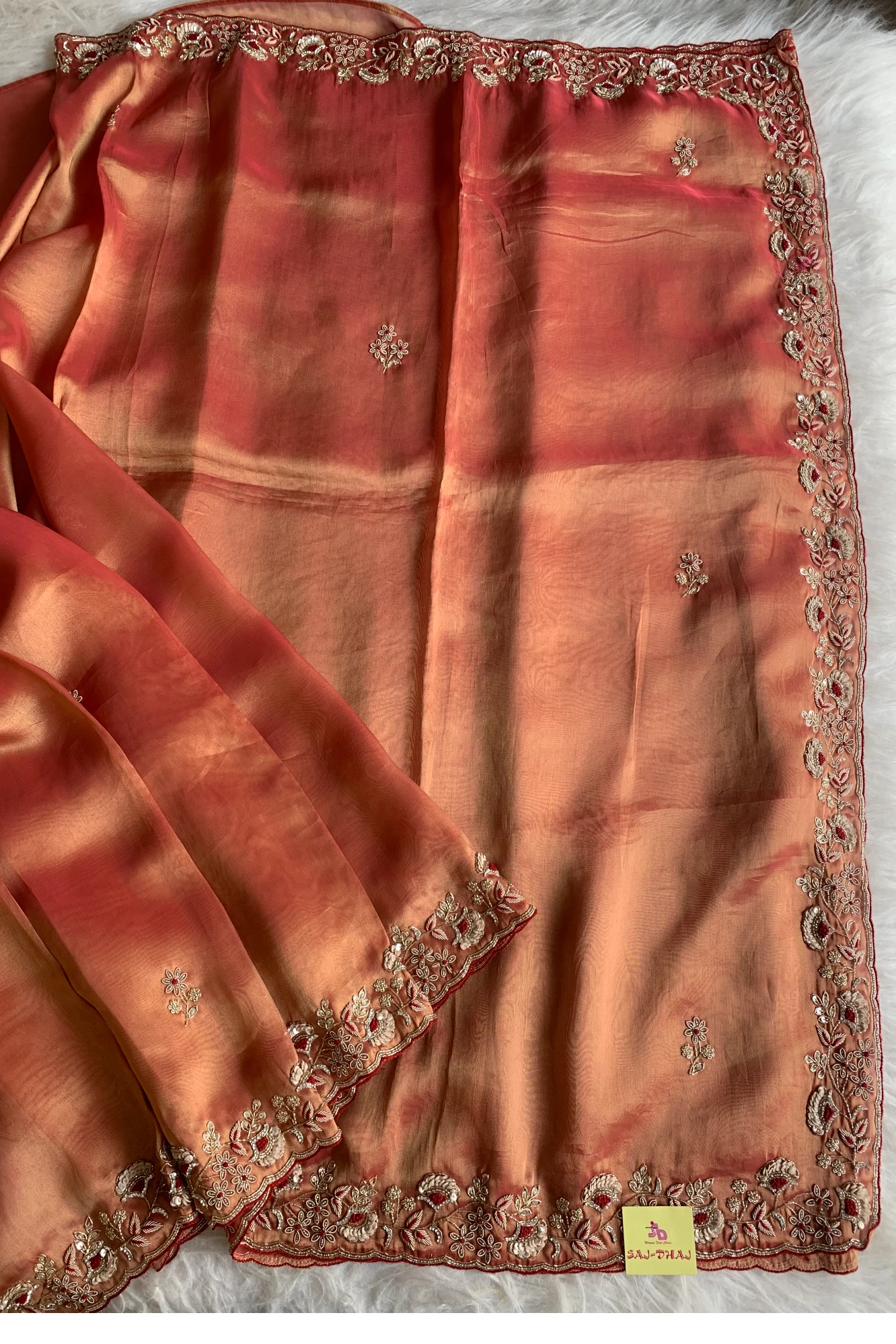 Brick Tissue Silk Saree 5525 02