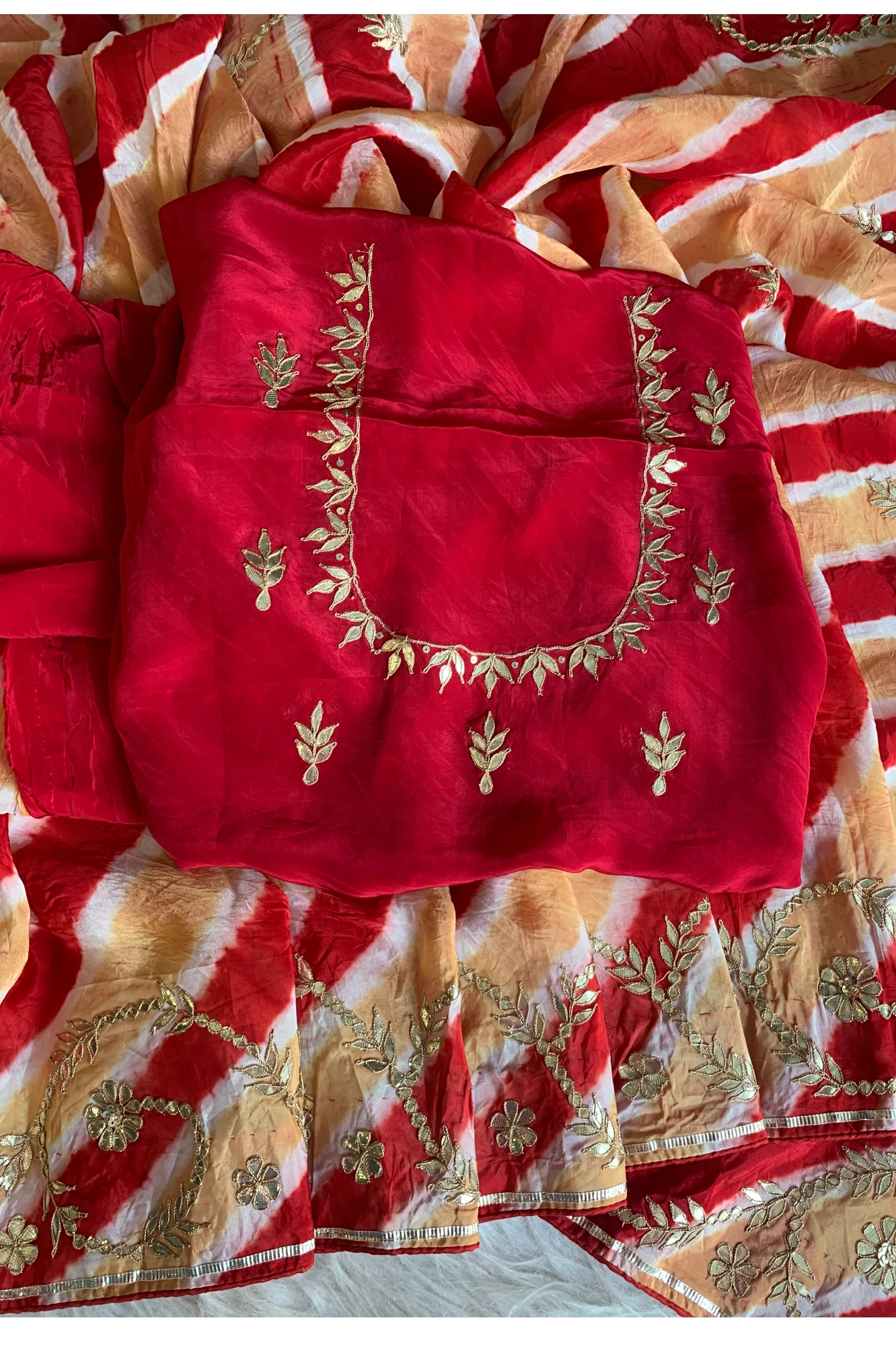 Red Leheriya Russian Silk Saree 5825 01