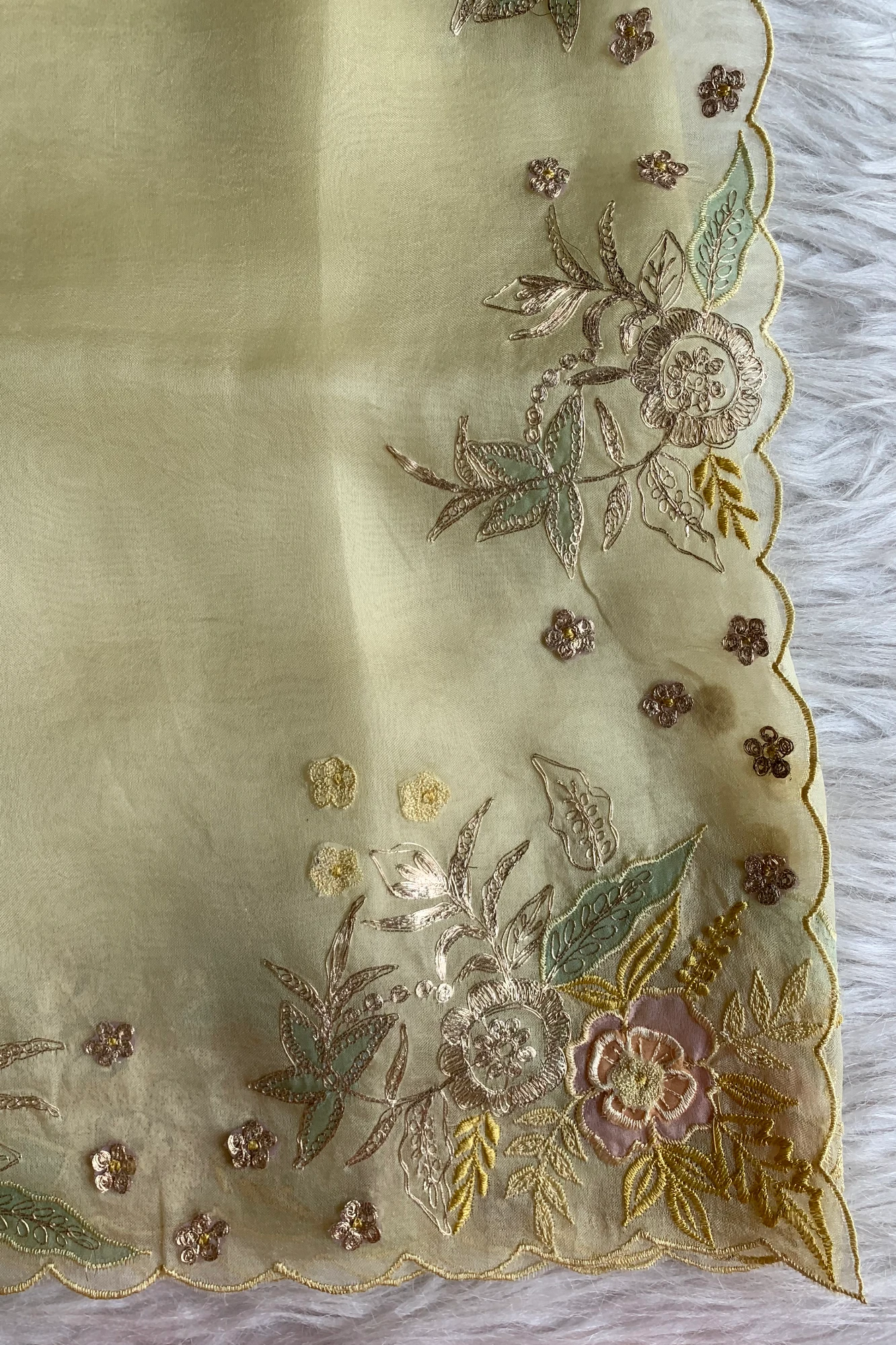 Lemon Yellow Aari Embellished Silk Organza Saree 5844 02