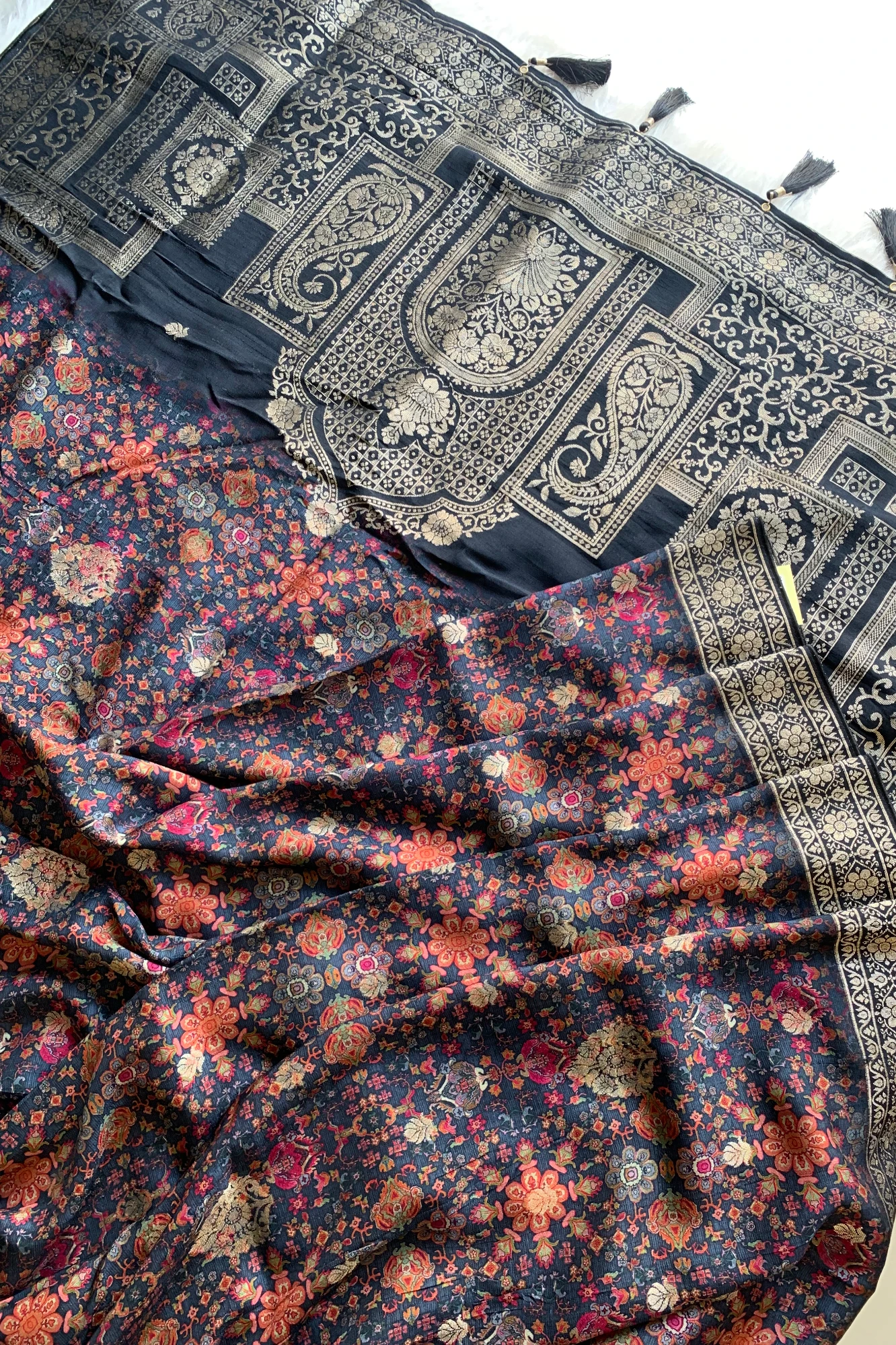 Blue & Black Floral Banarasi Saree 5221 01