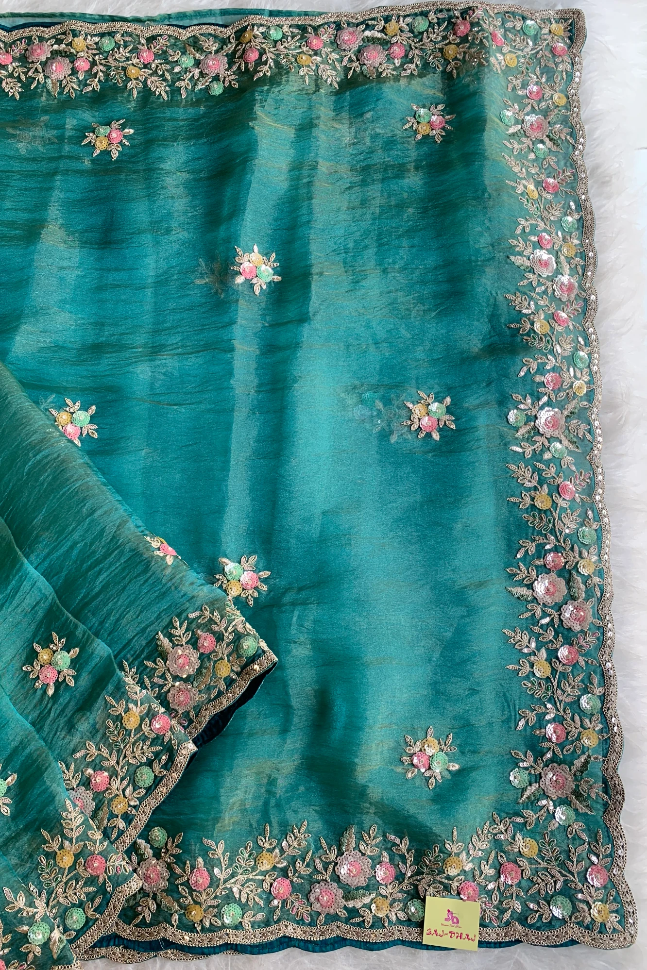 Blue Floral Tissue Organza Saree 5777 01