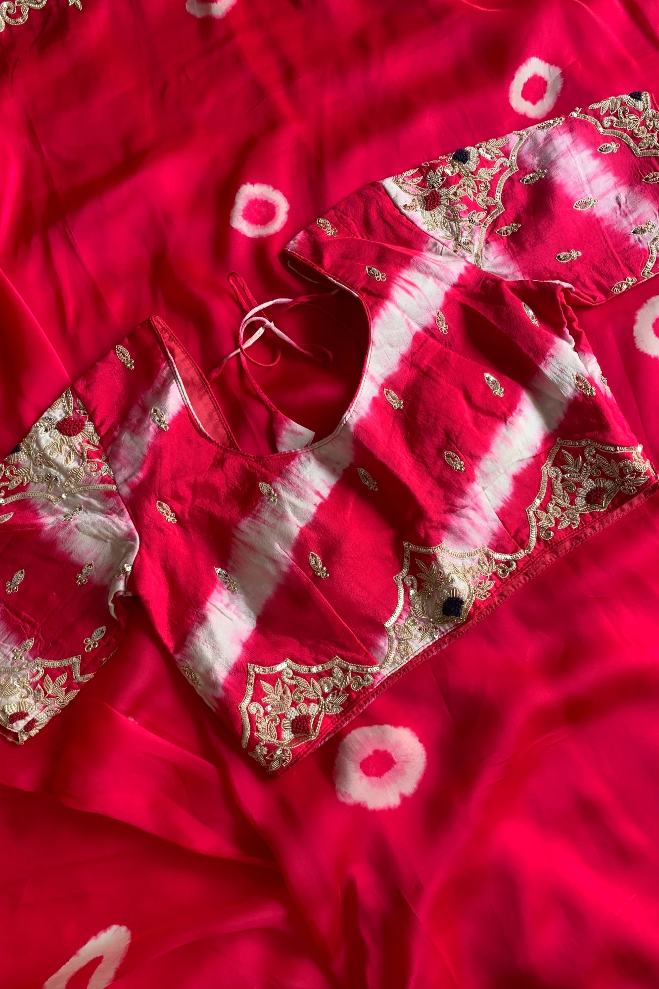 Rani Pink Habutai Silk Saree with Tie&Dye Design 5650 09