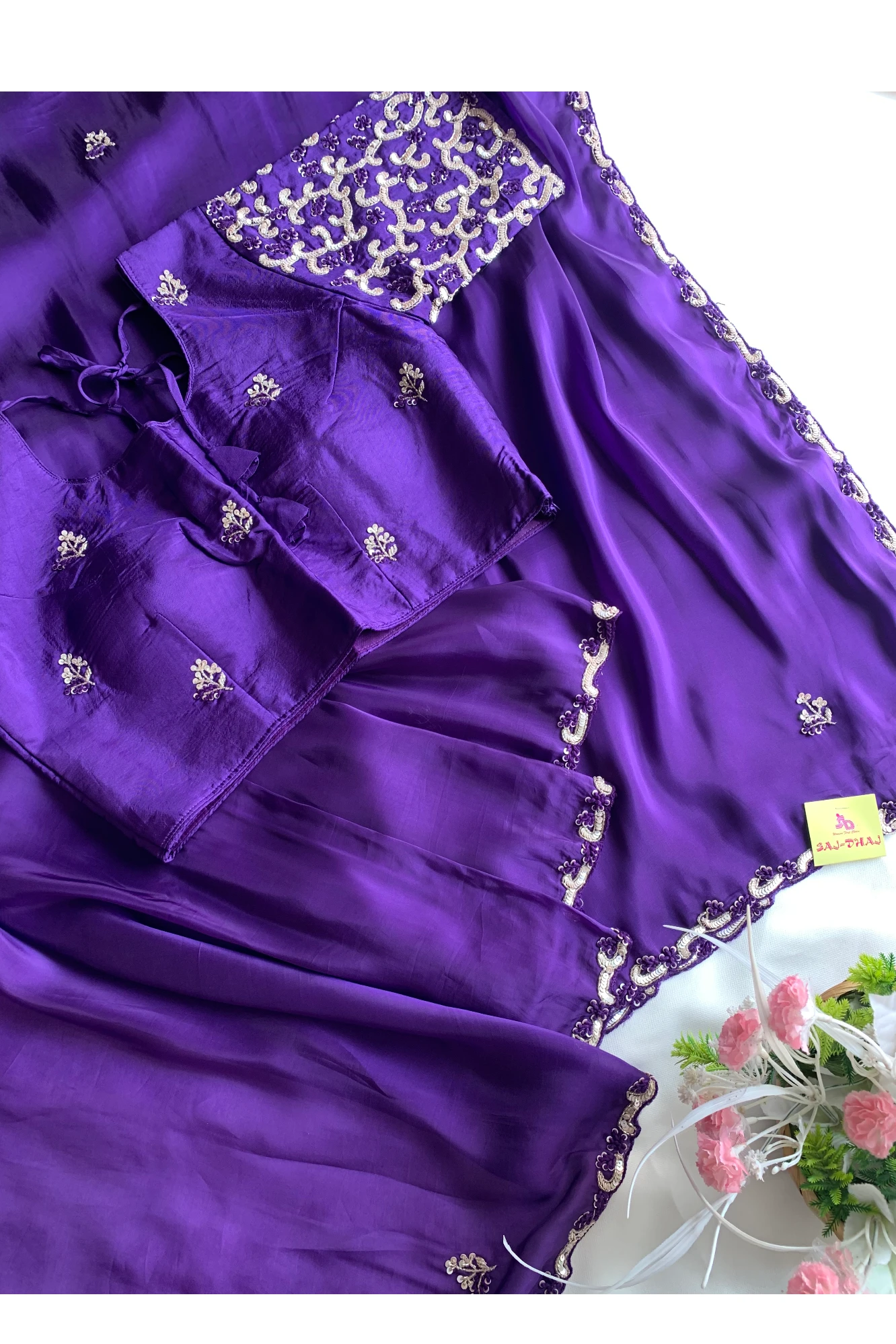 Purple Habutai Silk Saree 5650 08