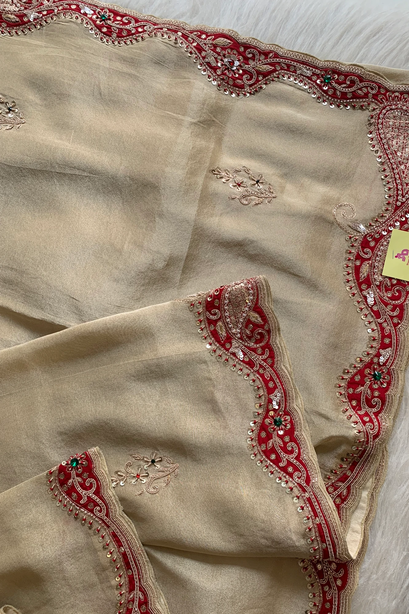 Beige Tissue Organza Saree 5657 12