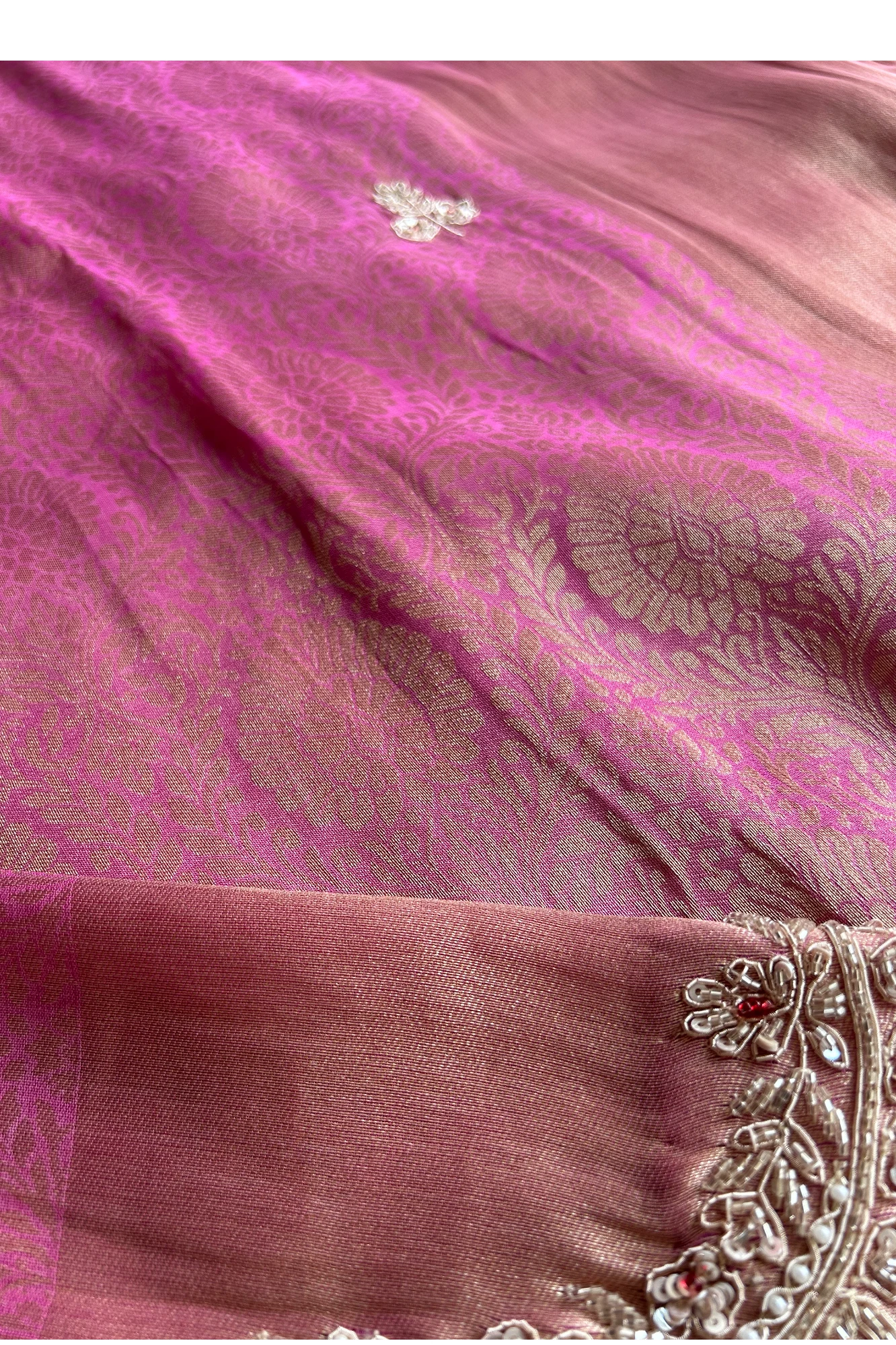 Kanchipuram Silk Saree with  Weaving, Zardosi, Sequins & Gem Embellishments 5650 12 (Pink)