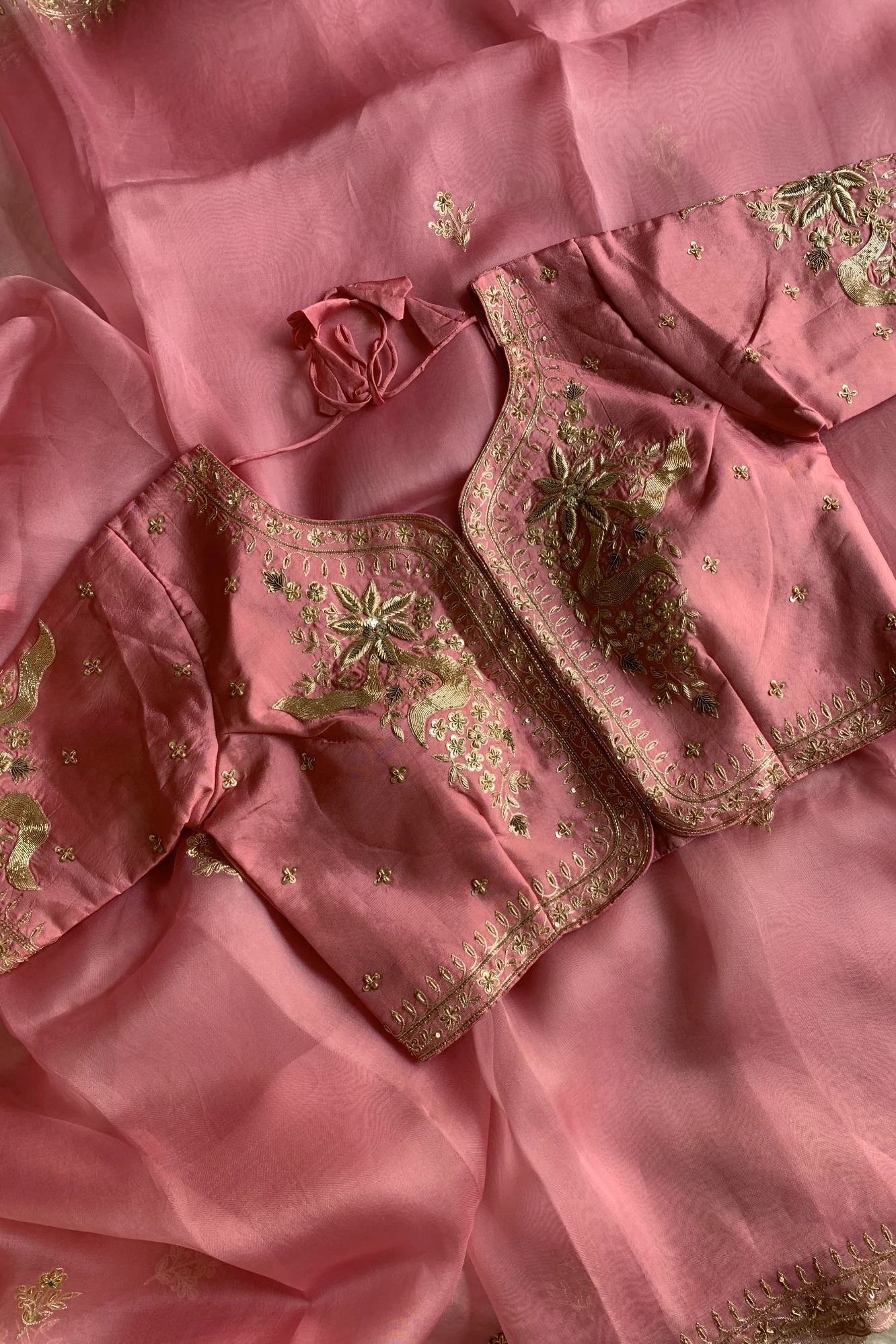 Baby Pink Embellished Pure Organza Saree 5843 01