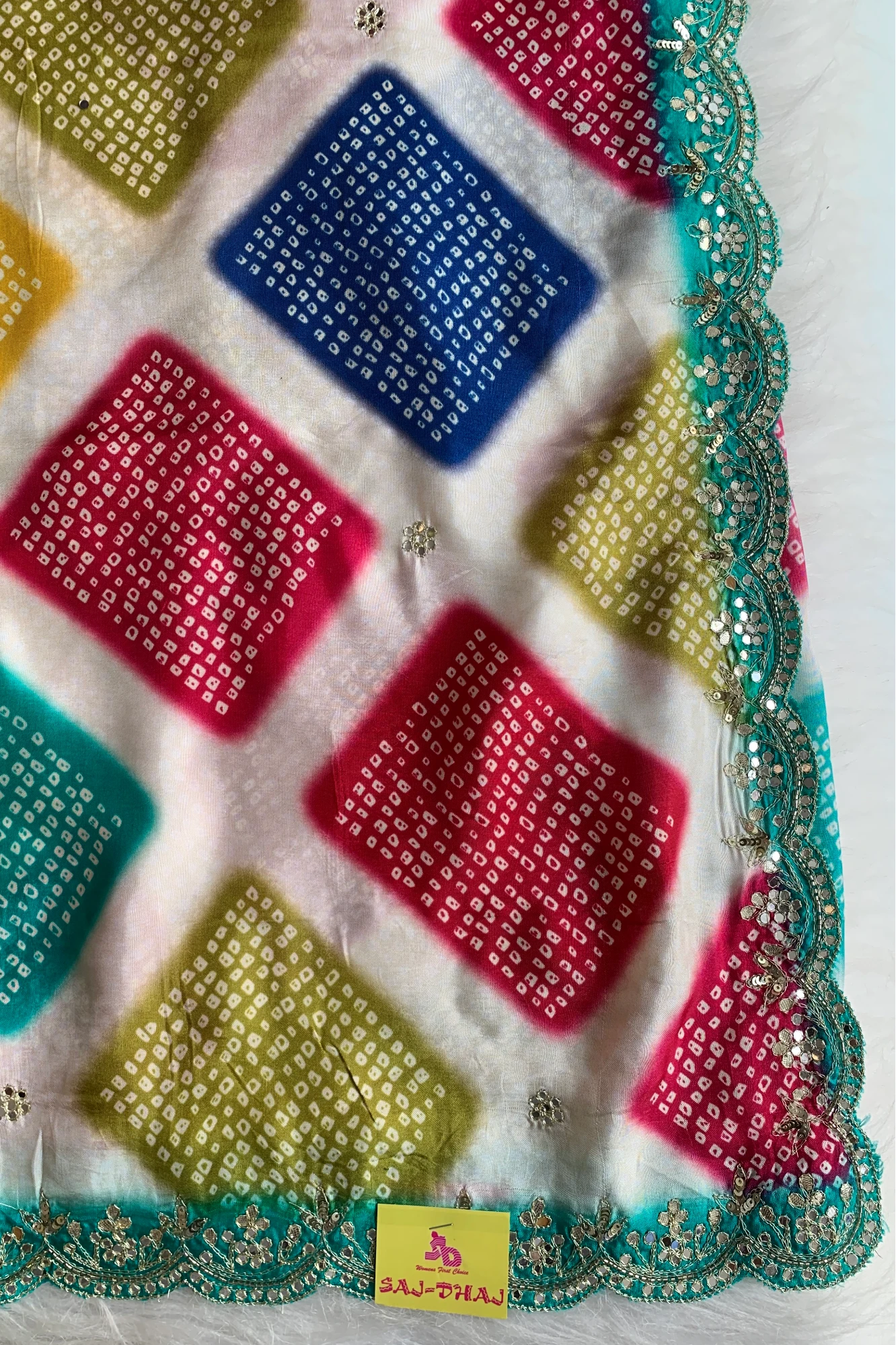 Multicolor Russian Silk Saree with Blue Border 5755 04