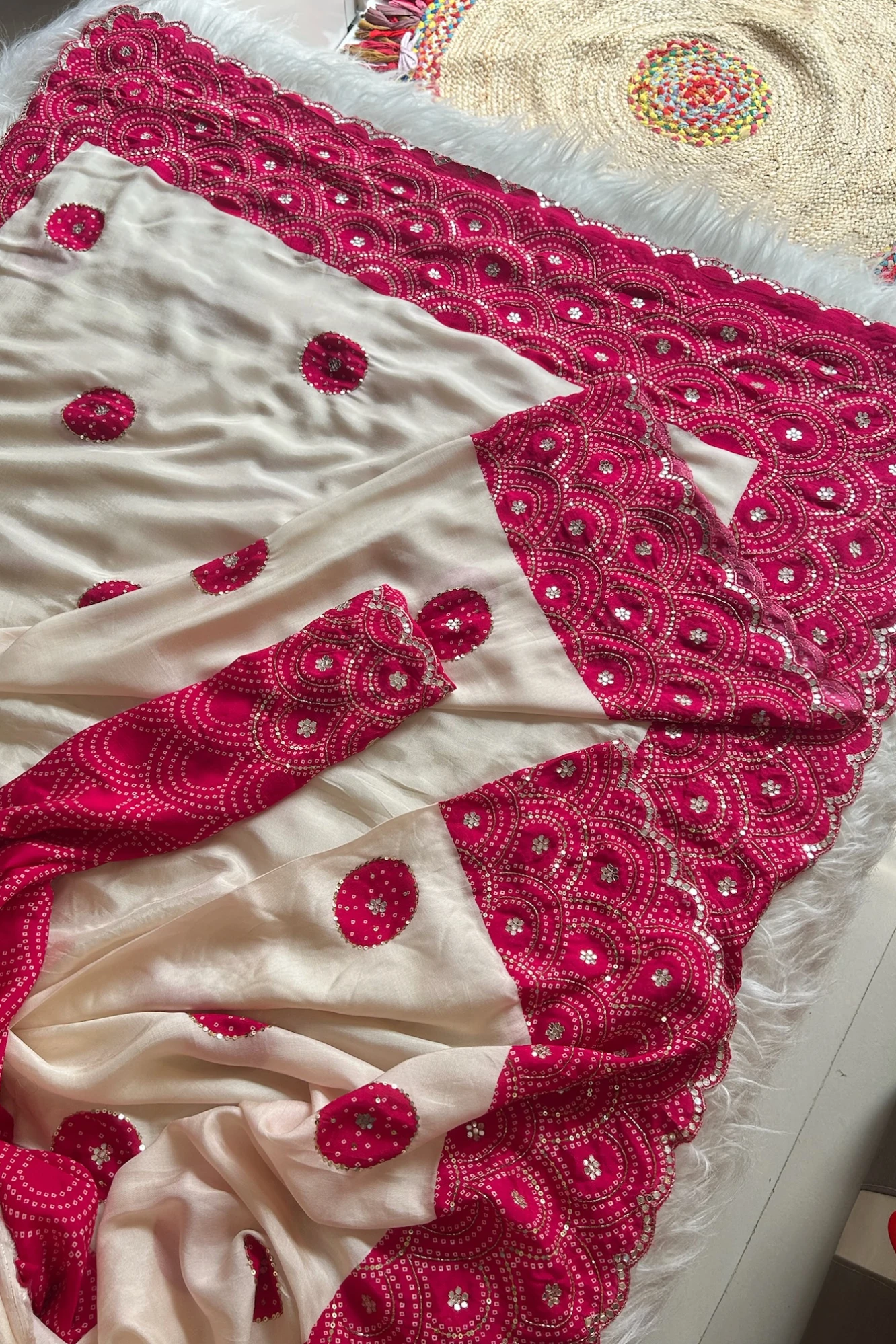 Ivory Bandhej Border Saree 5700 04