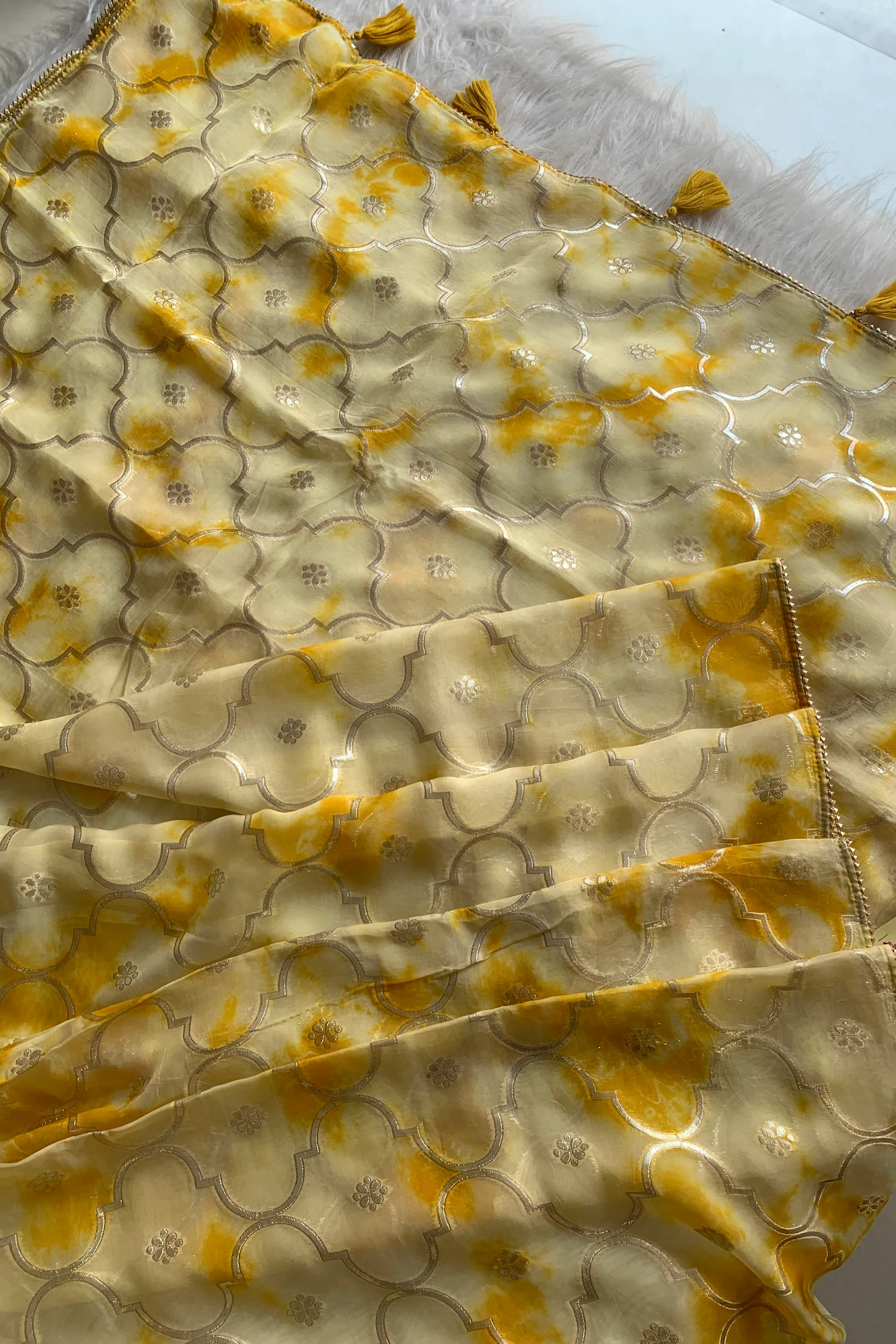 Lemon Yellow Gota Patti Organza Saree 4595 11