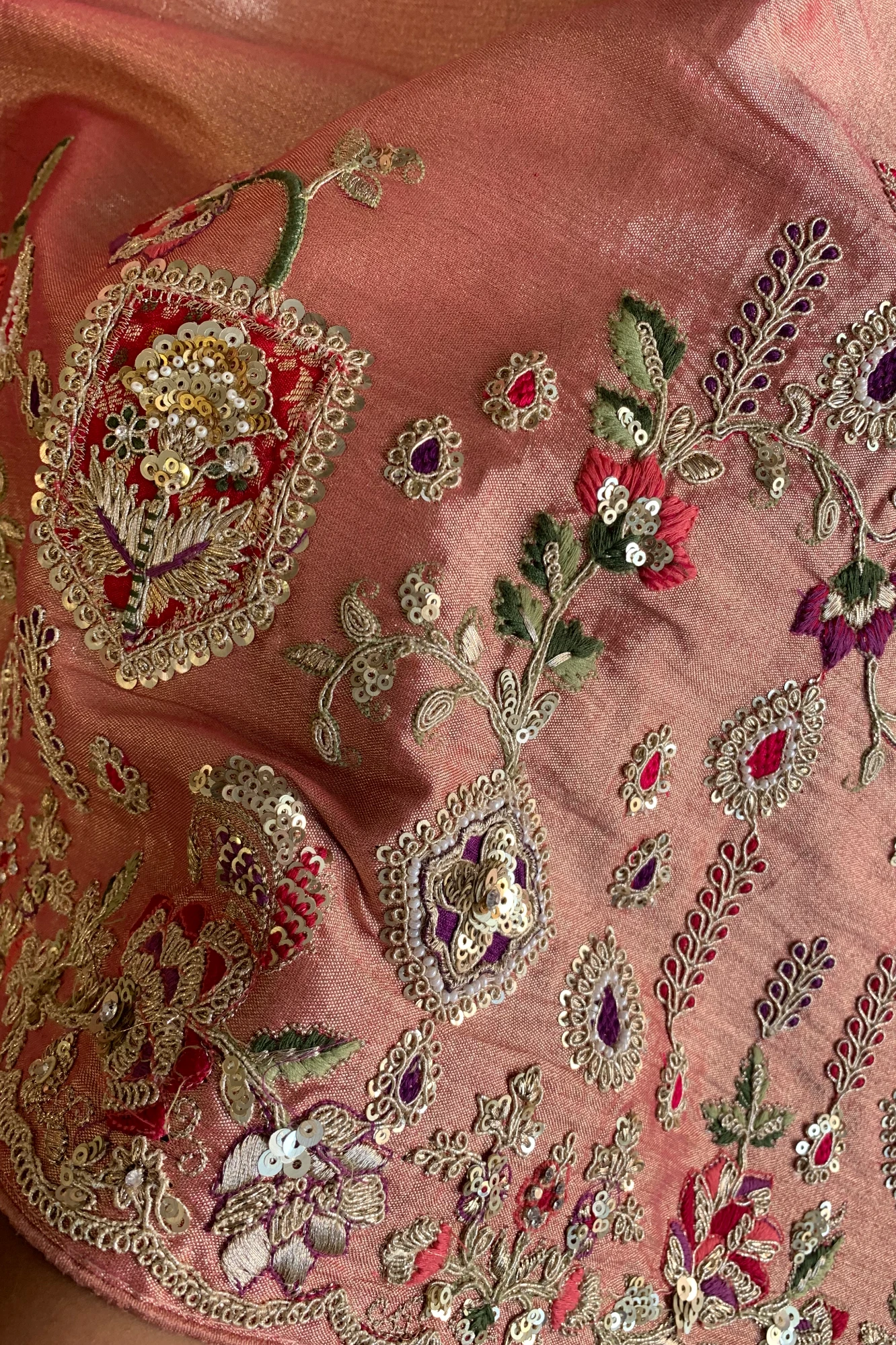 Peach Applique Embellished Tissue Saree 5729 01