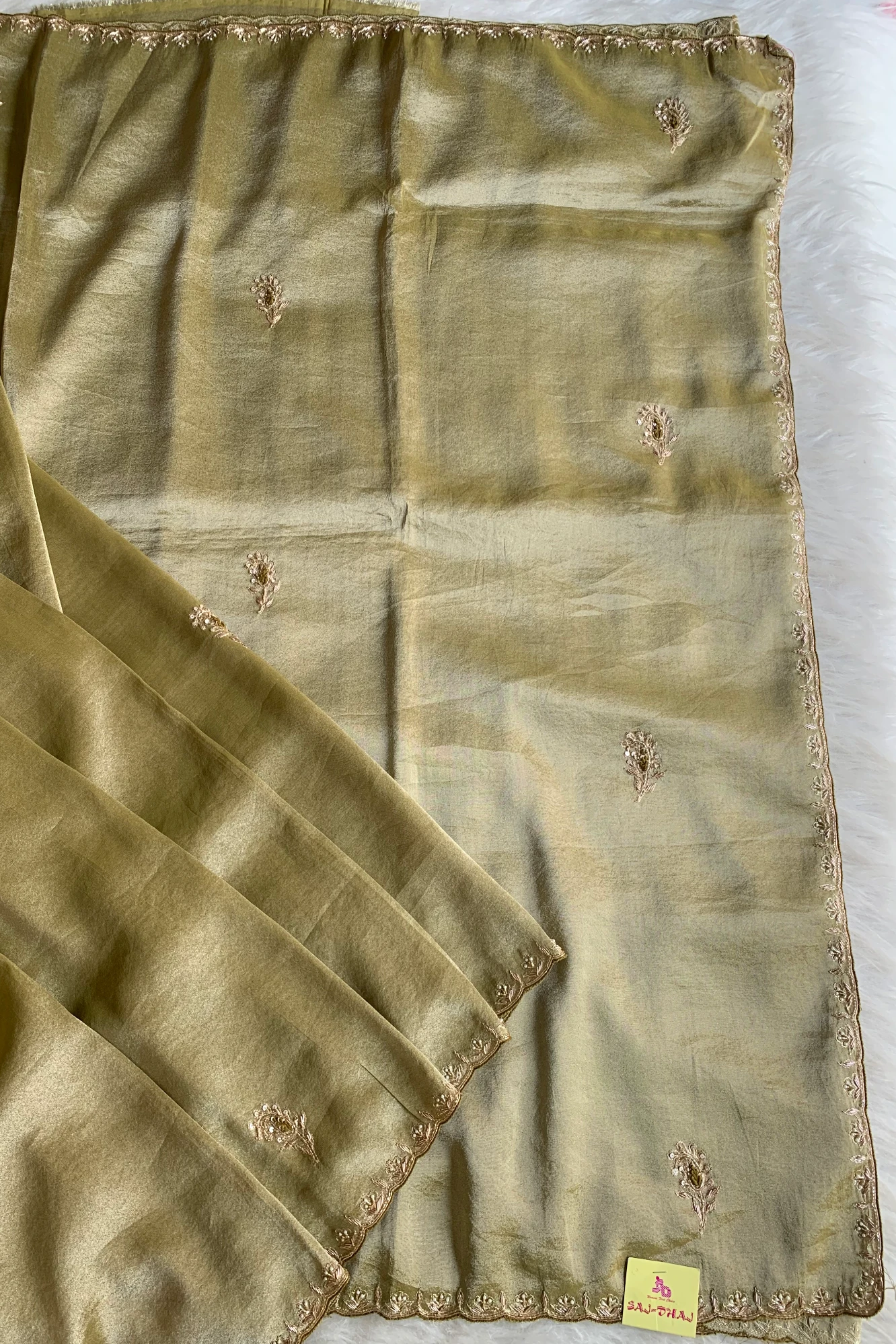 Cream Tissue Organza Saree 5640 05