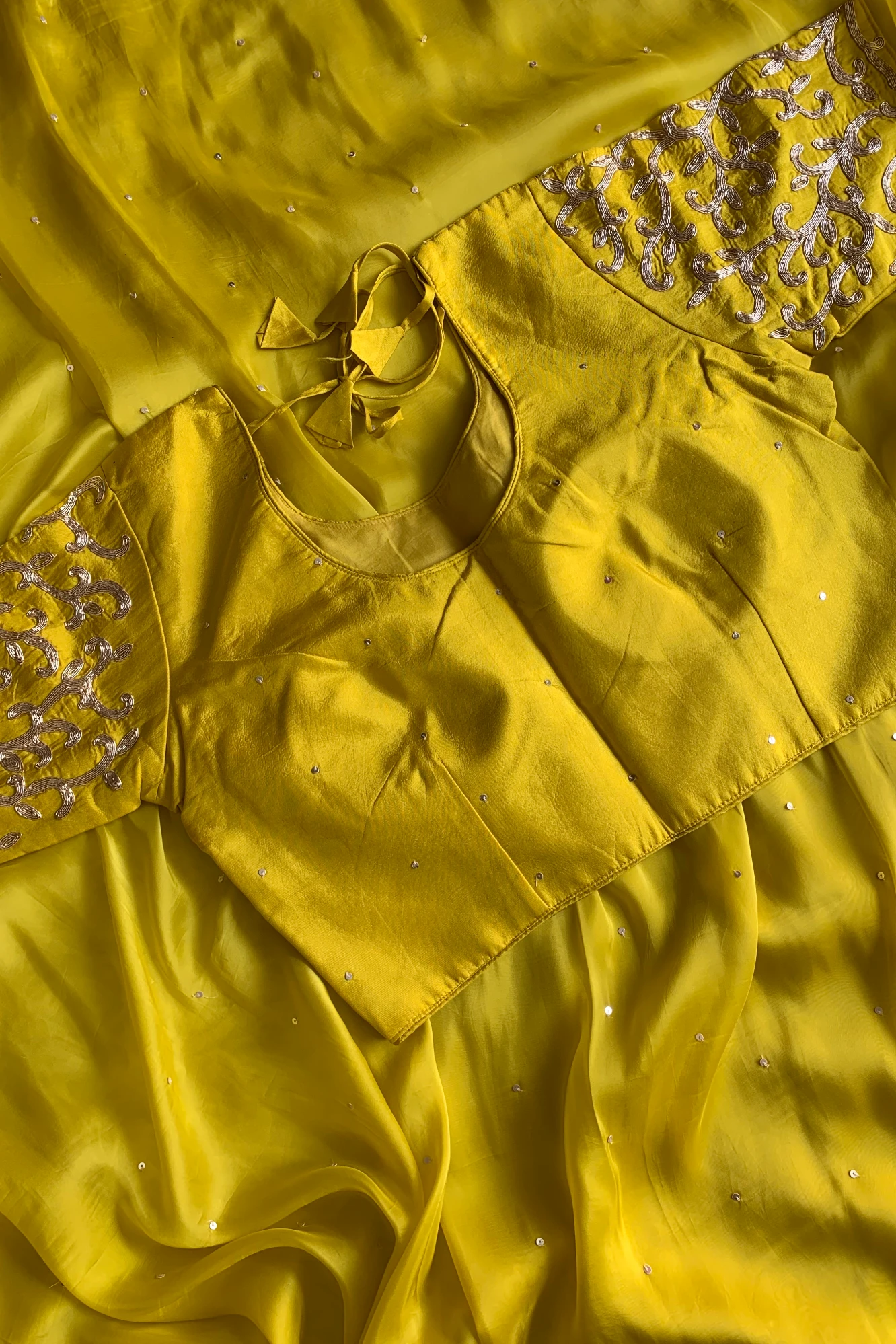 Yellow Embellished Habutai Silk Saree 5650 03