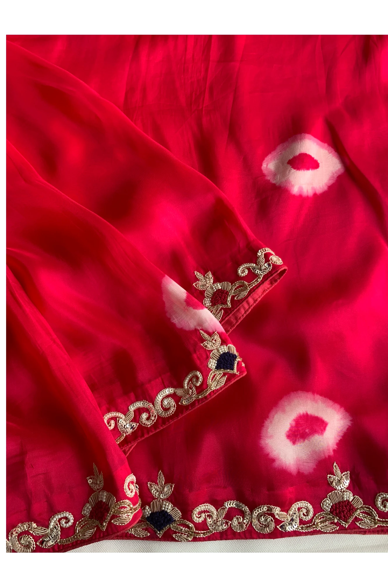 Rani Pink Habutai Silk Saree with Tie&Dye Design 5650 09