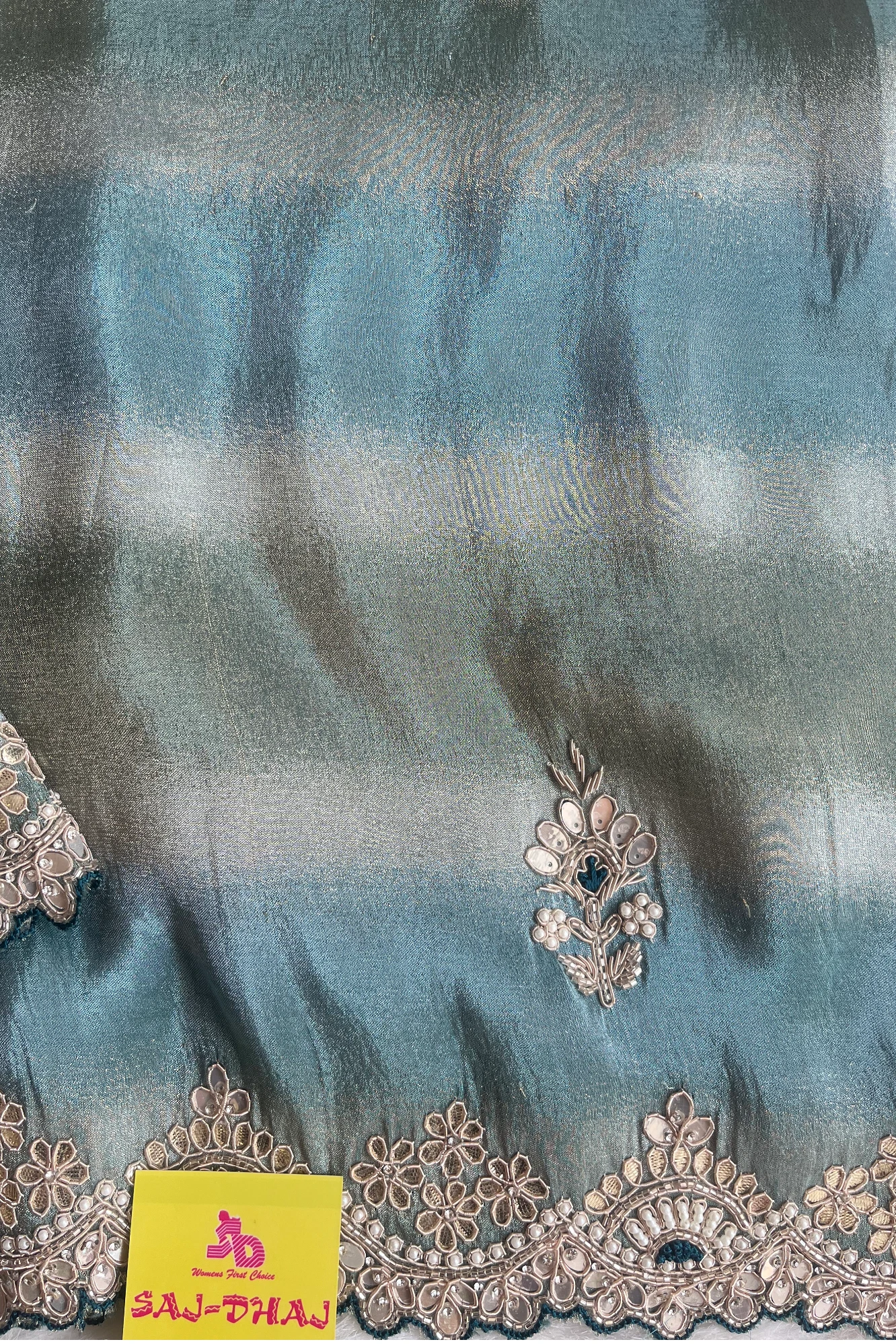 Sea Green Tissue Silk Saree with Embroidered Border 5518 08