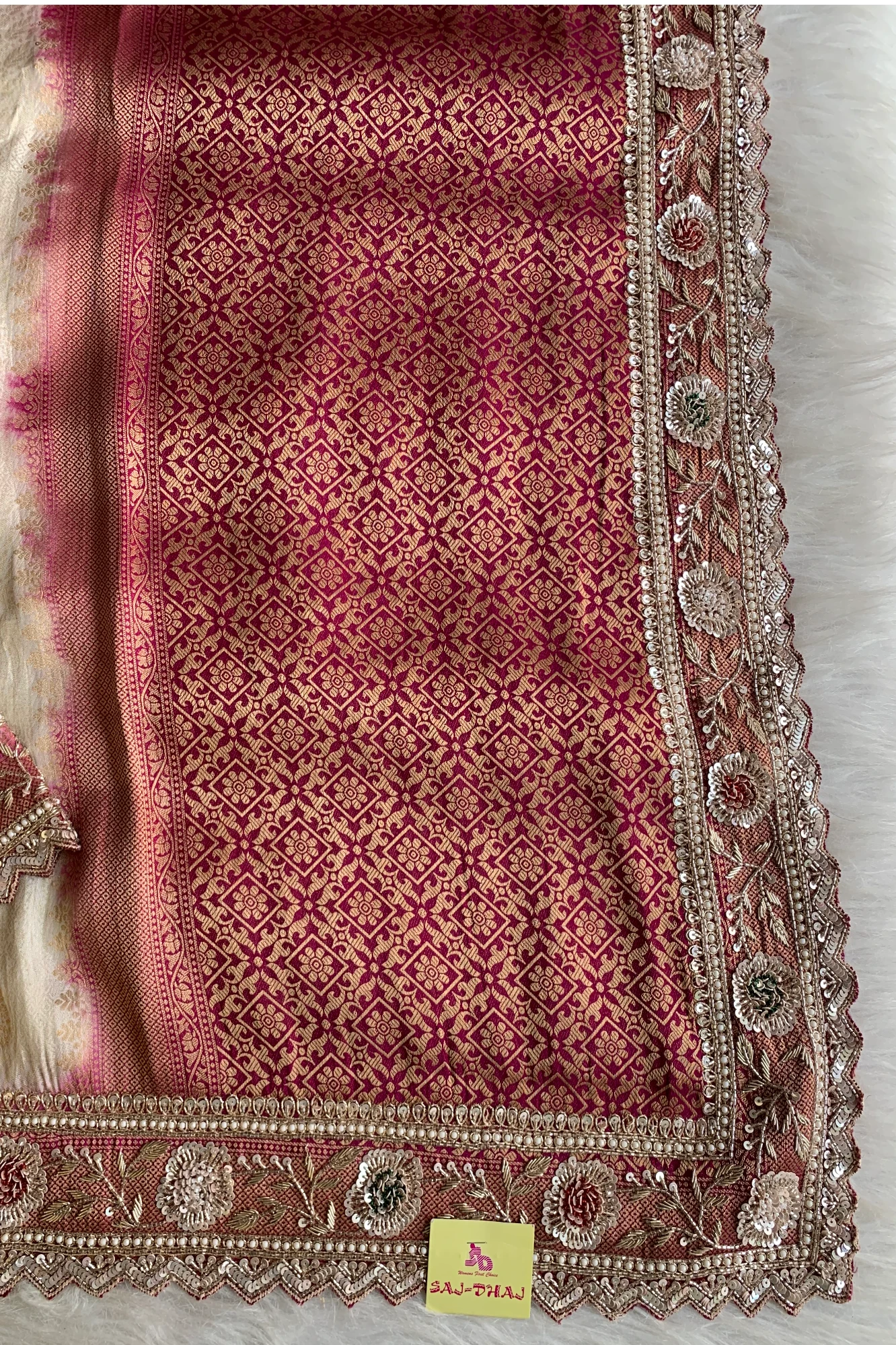 Ivory & Pink Banarasi Saree 5659 05