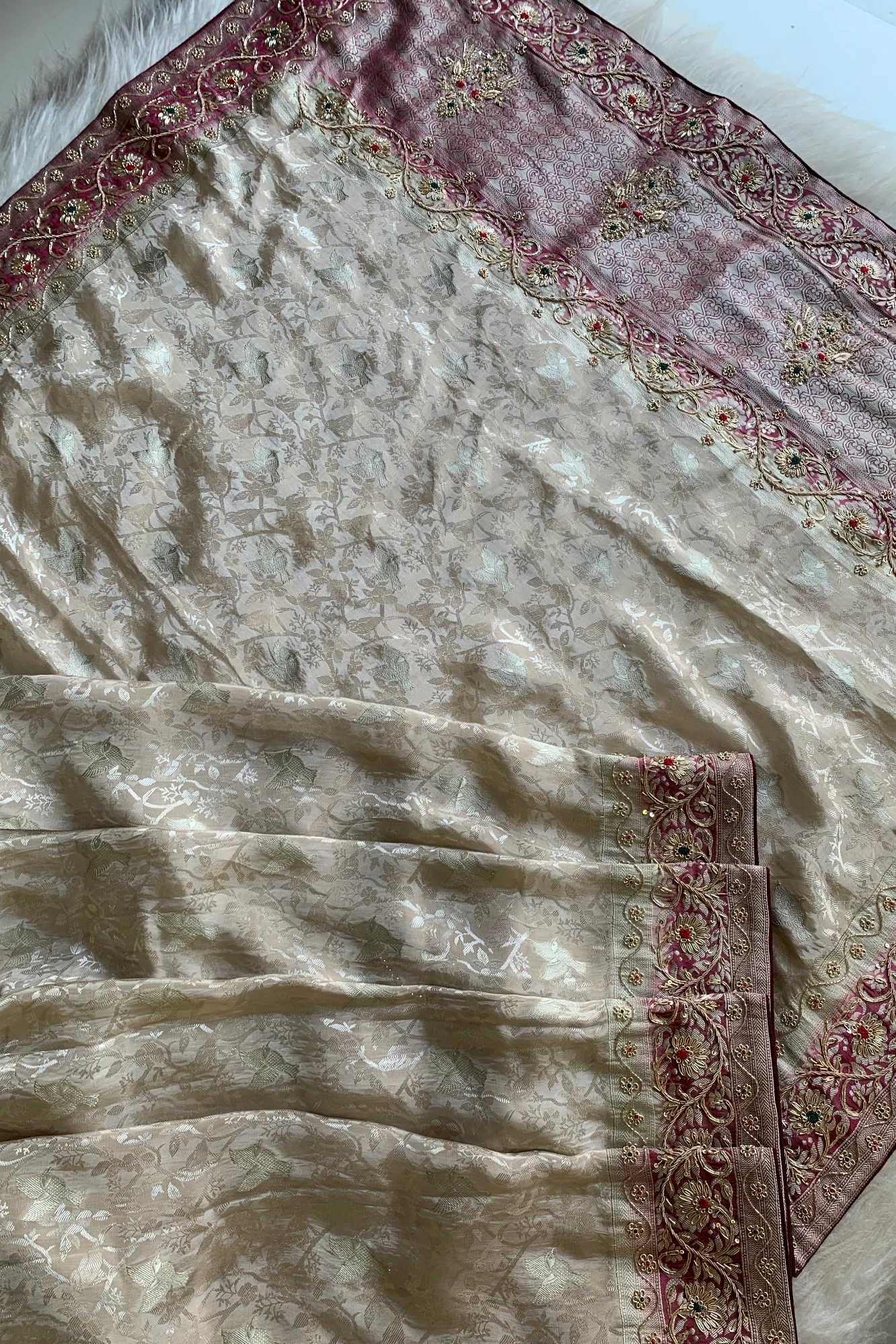 Ivory & Maroon Banarasi Saree 5751 15