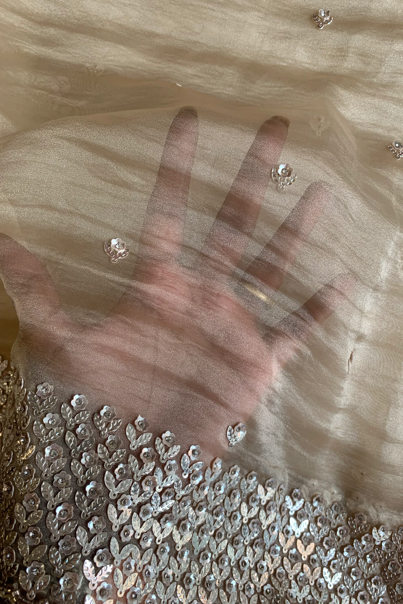 Champagne Gold Embellished Butter Organza Saree 5847 01