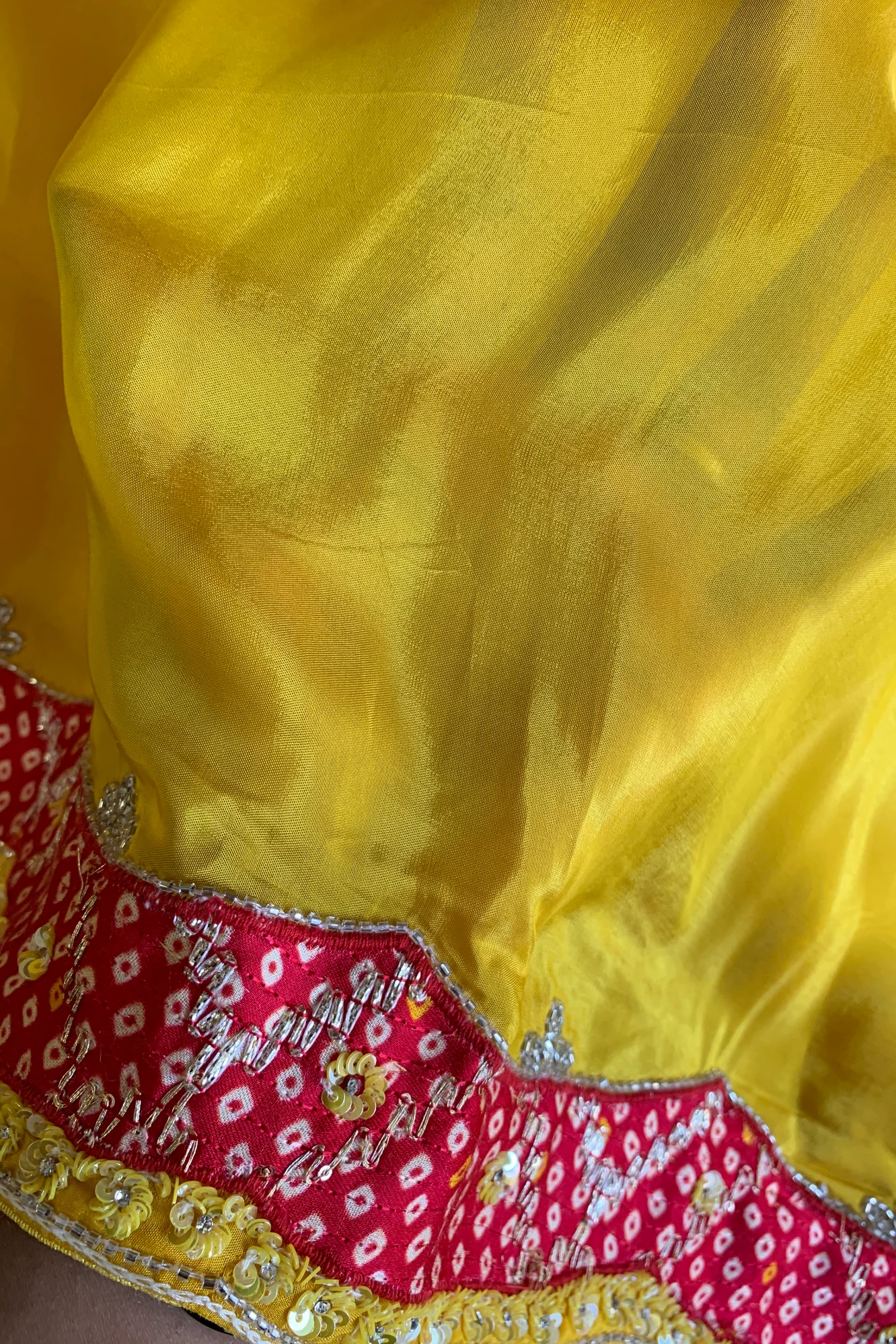 Yellow Habutai Silk Saree with Red Bandhej Border 5254 02