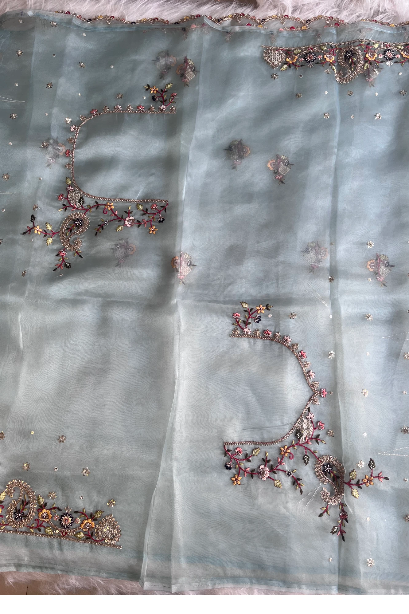 Sky Blue Reyana Organza Saree 5822 02