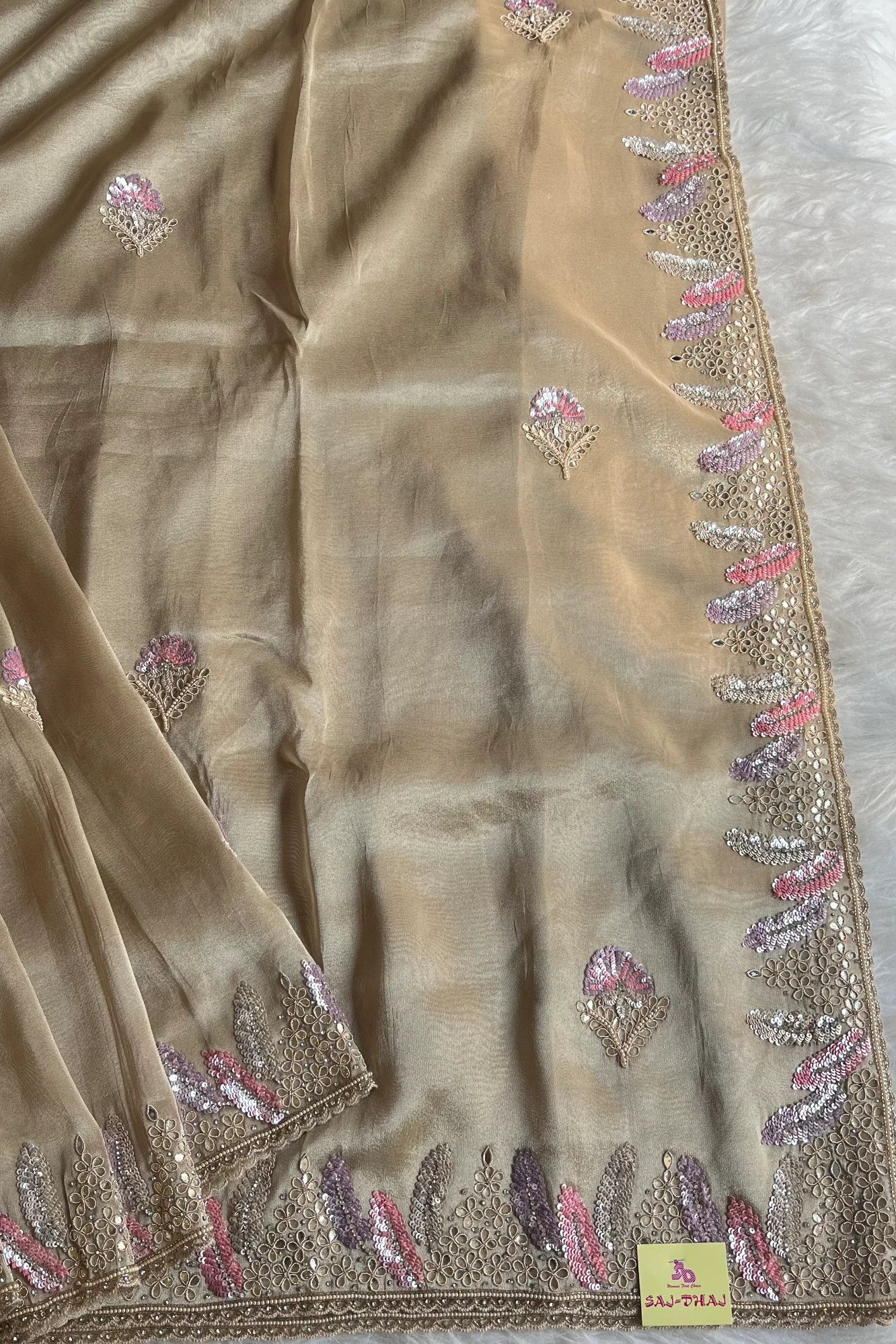 Beige  Designer Tissue Saree 5518 11