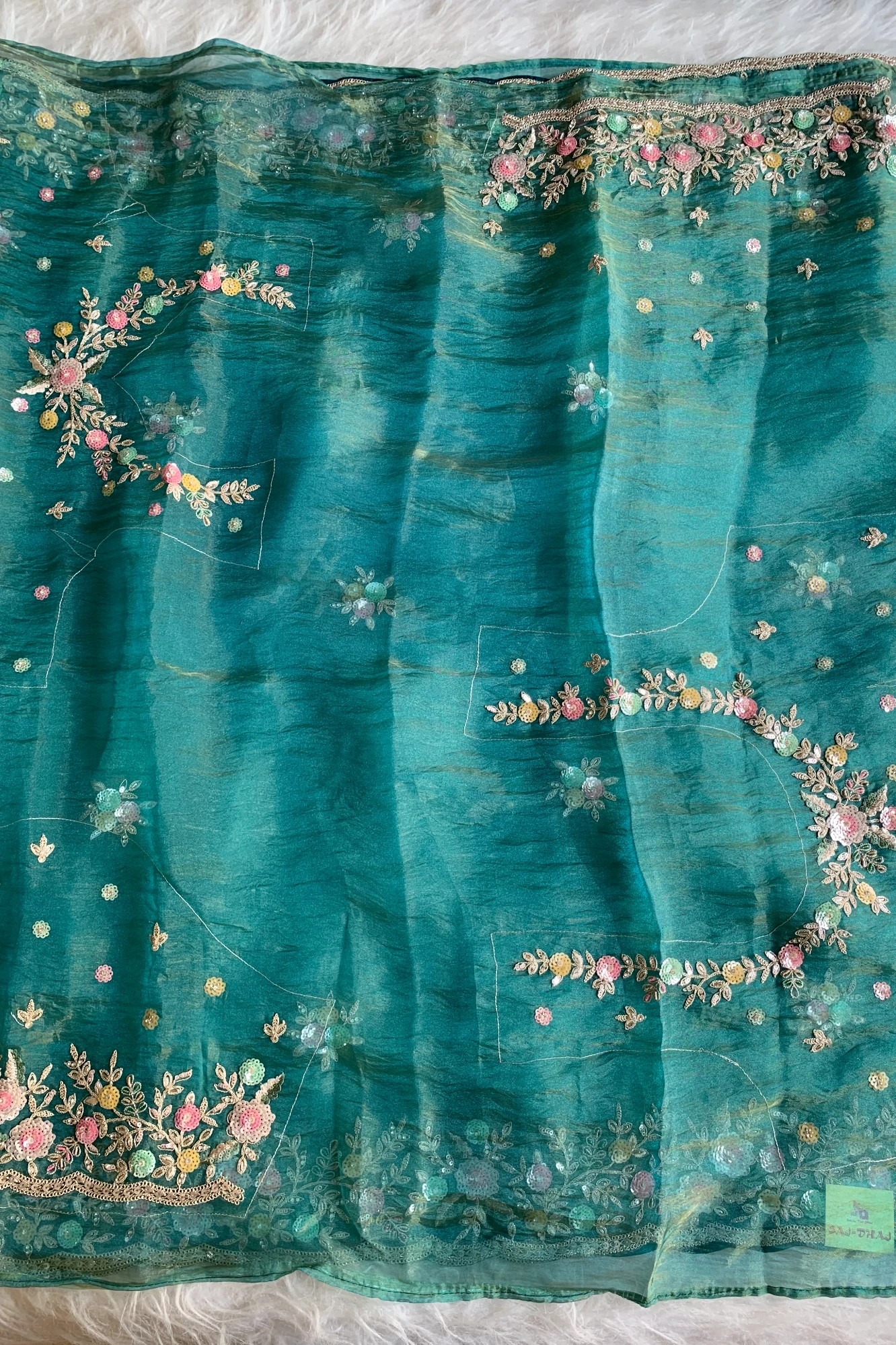 Blue Floral Tissue Organza Saree 5777 01
