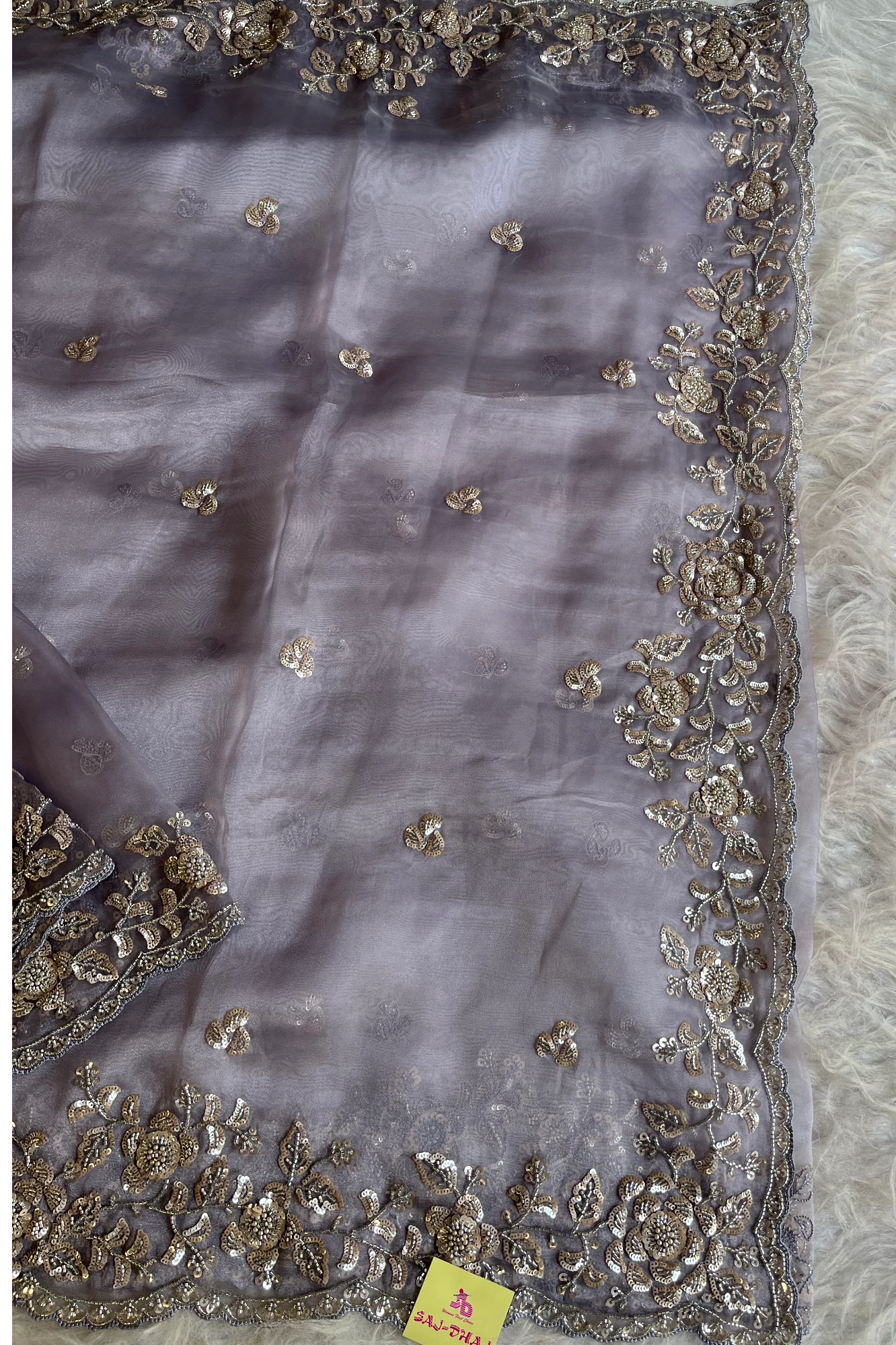 Tissue Organza Saree with  Sequin, Cutdana Work & Beads Scallop Border 5426 02