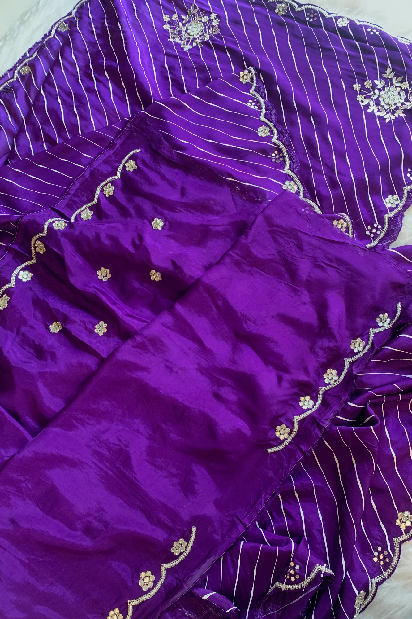 Purple Leheriya Russian Silk Saree with Gota Patti 5846 05