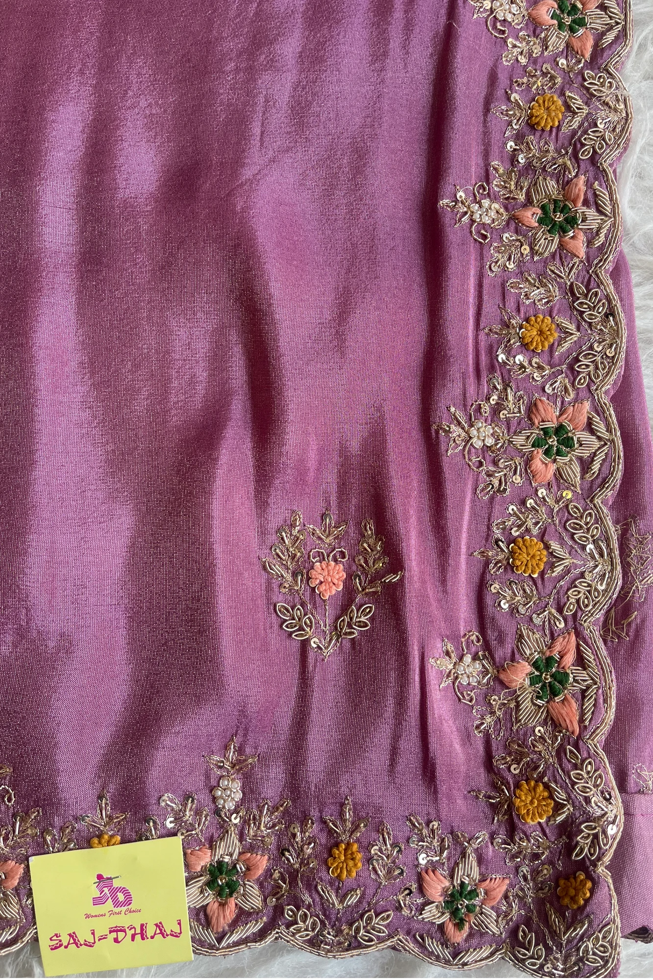 Lilac Tissue Embroidered Saree 5702 01