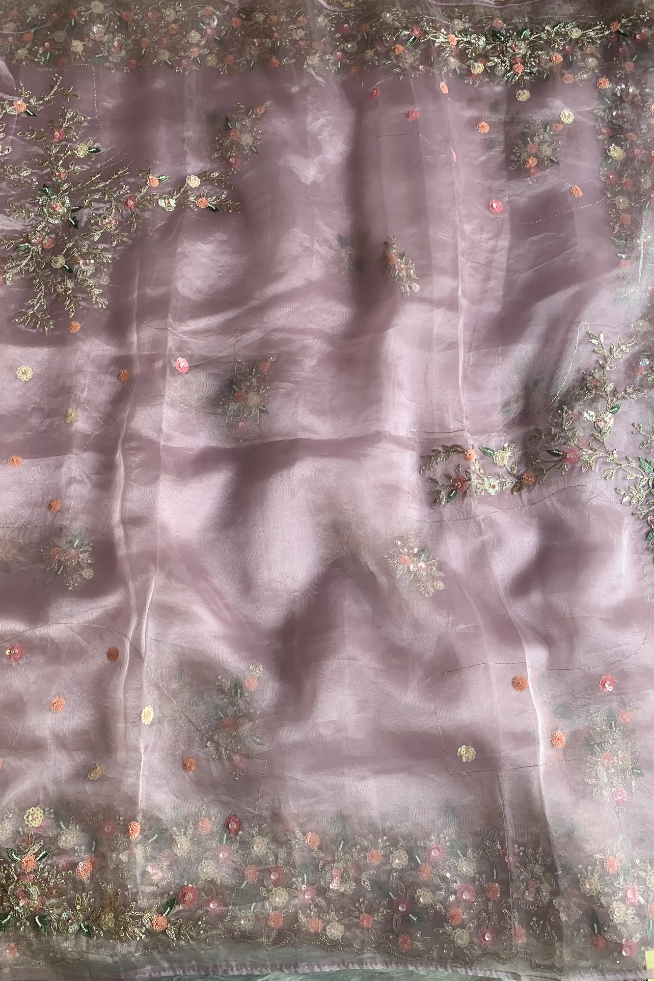 Light Pink Glass Organza Saree With 3d Sequin Work  5626 01