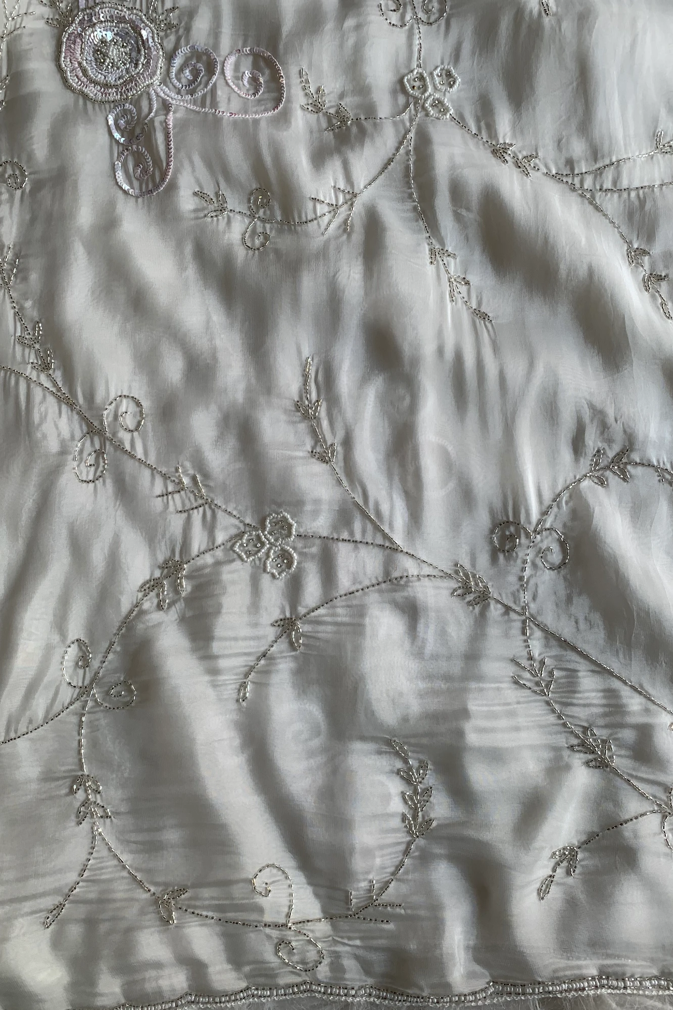 White Embellished Habutai Silk Saree 5365 12